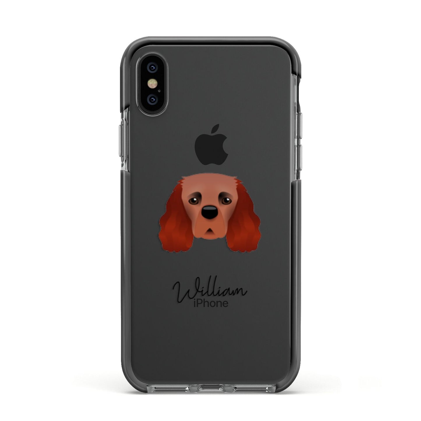 Cavalier King Charles Spaniel Personalised Apple iPhone Xs Impact Case Black Edge on Black Phone