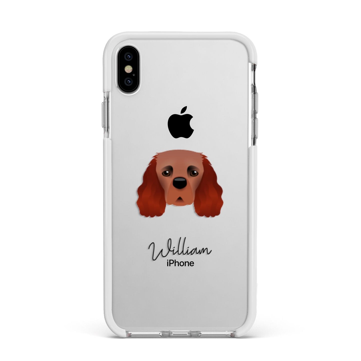 Cavalier King Charles Spaniel Personalised Apple iPhone Xs Max Impact Case White Edge on Silver Phone