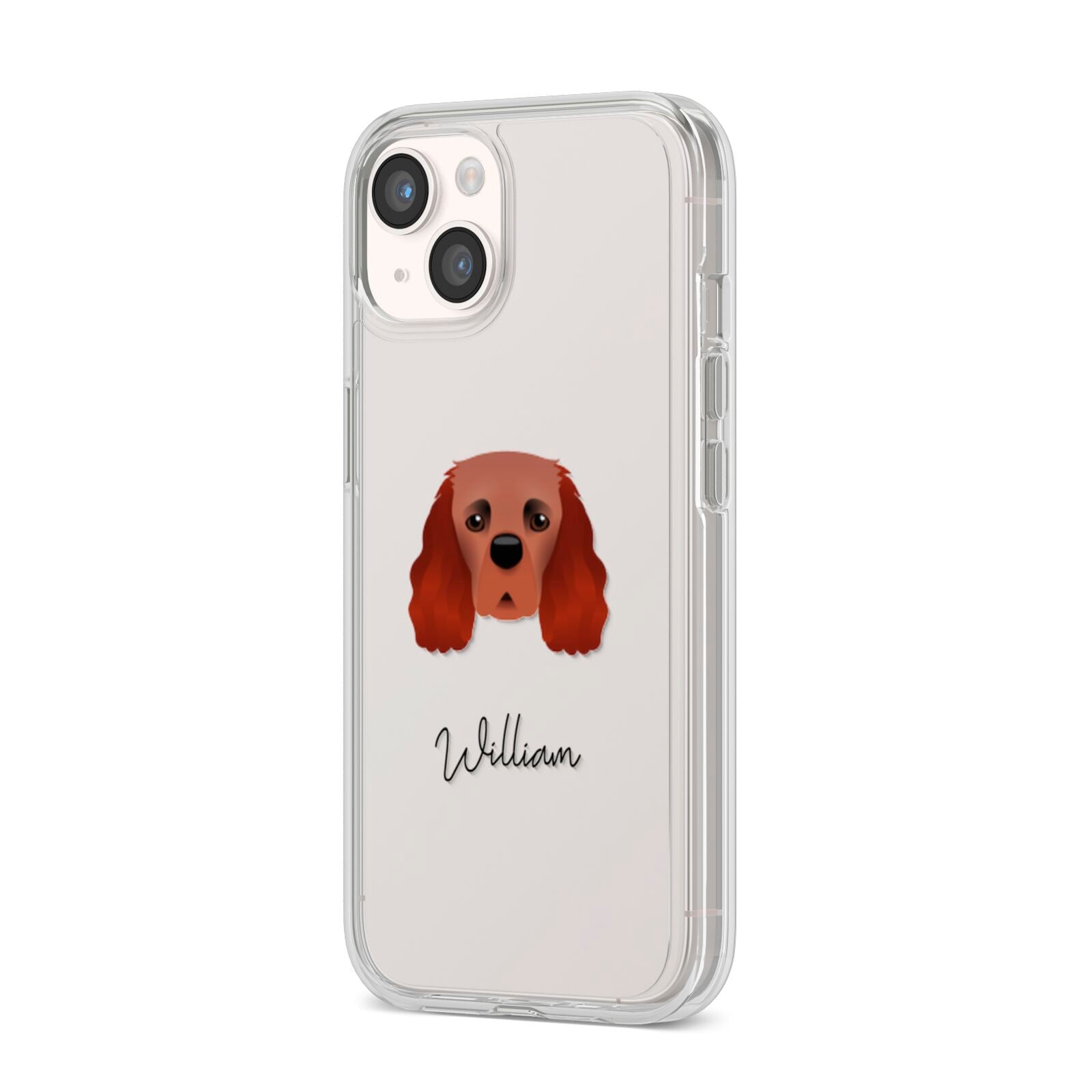 Cavalier King Charles Spaniel Personalised iPhone 14 Clear Tough Case Starlight Angled Image