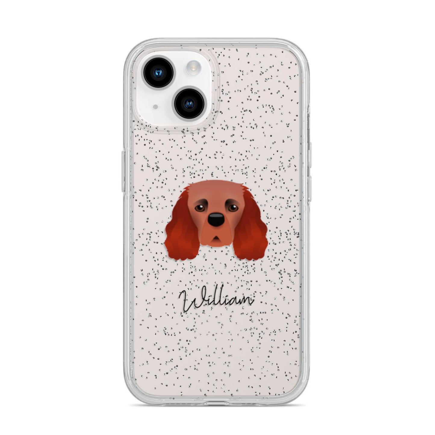 Cavalier King Charles Spaniel Personalised iPhone 14 Glitter Tough Case Starlight