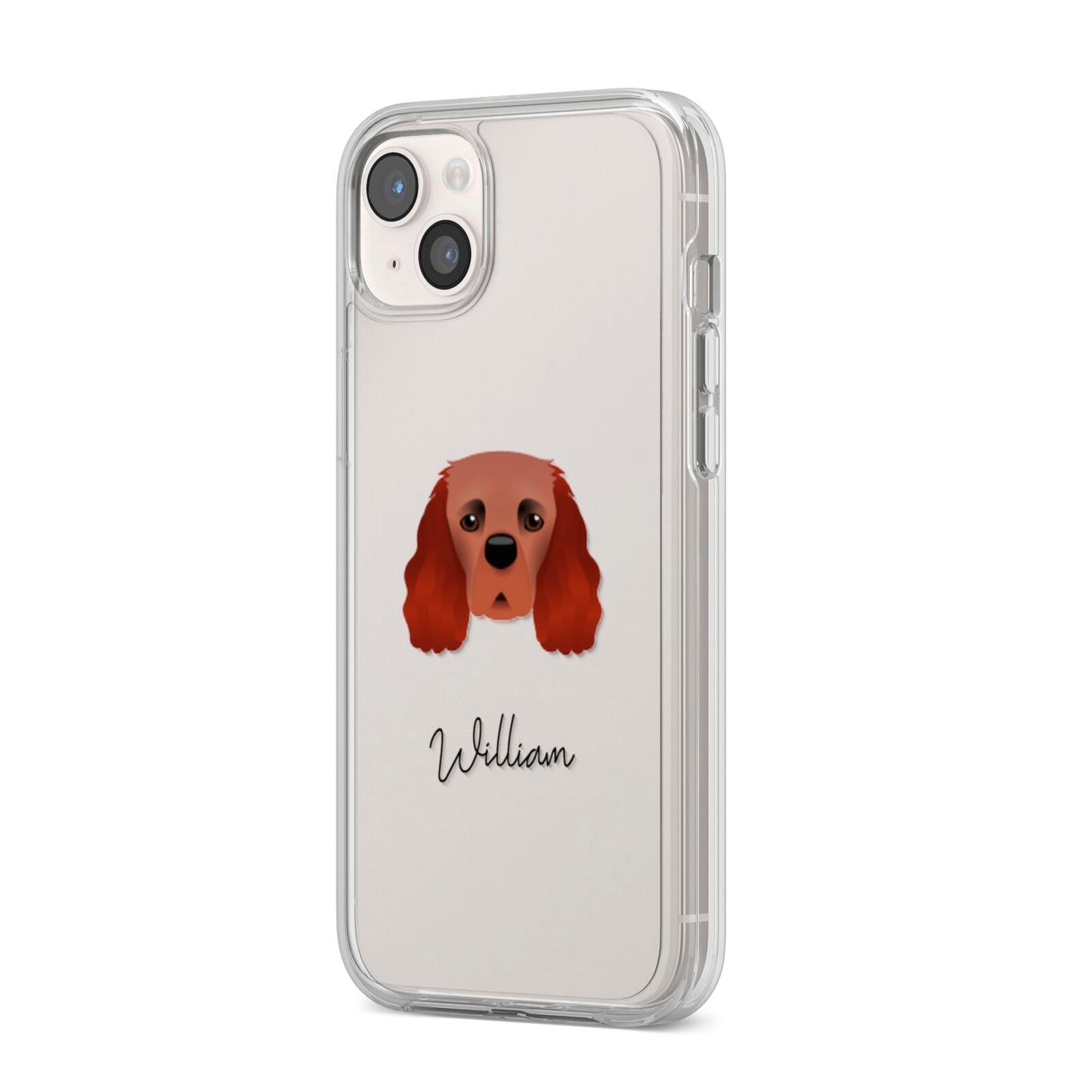 Cavalier King Charles Spaniel Personalised iPhone 14 Plus Clear Tough Case Starlight Angled Image