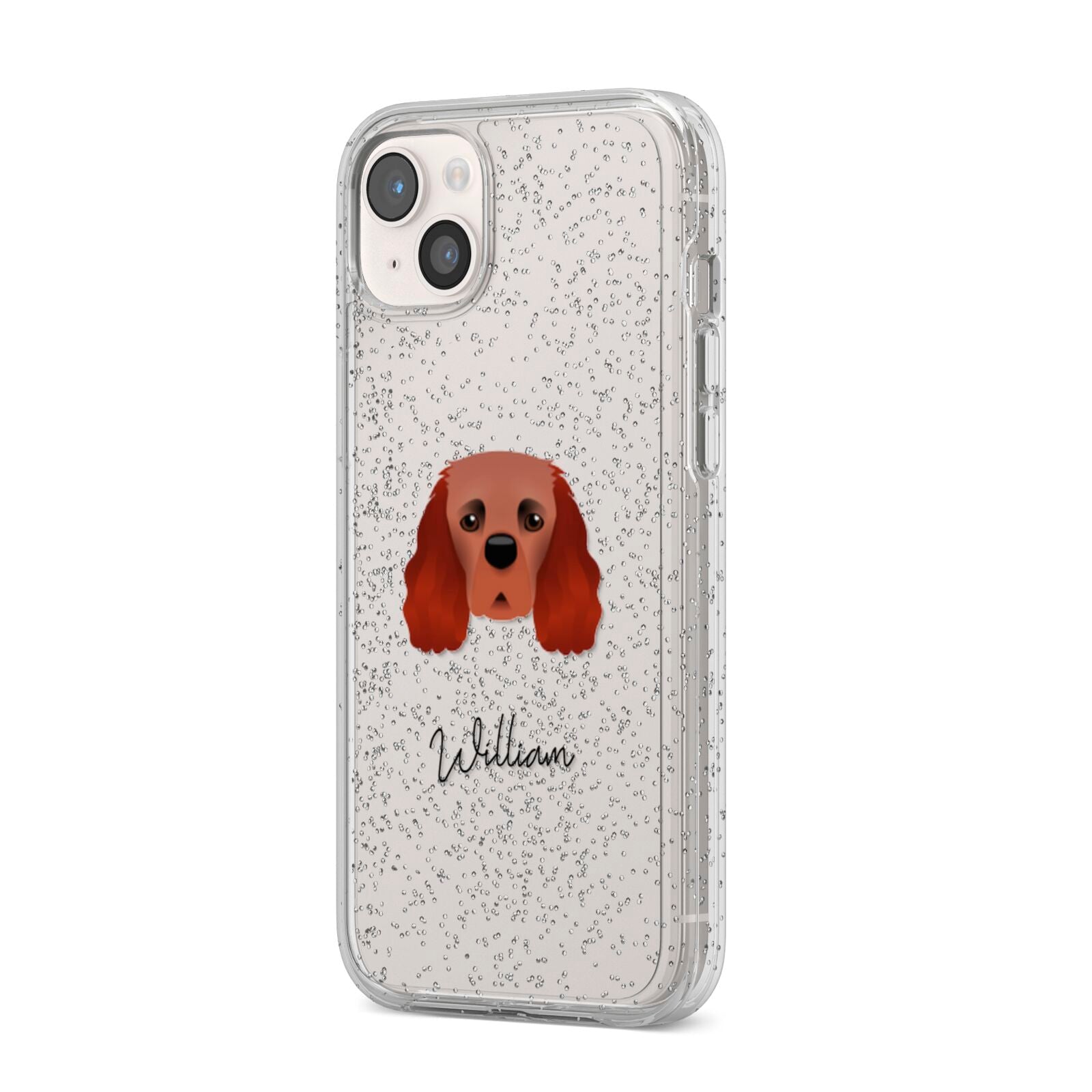 Cavalier King Charles Spaniel Personalised iPhone 14 Plus Glitter Tough Case Starlight Angled Image