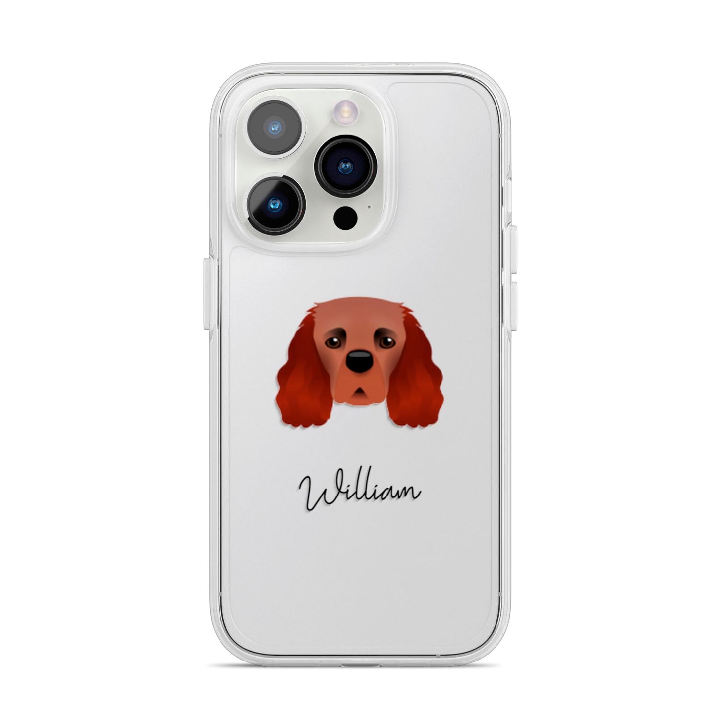 Cavalier King Charles Spaniel Personalised iPhone 14 Pro Clear Tough Case Silver