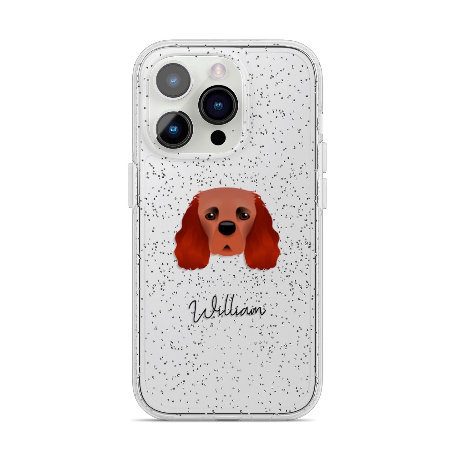 Cavalier King Charles Spaniel Personalised iPhone 14 Pro Glitter Tough Case Silver