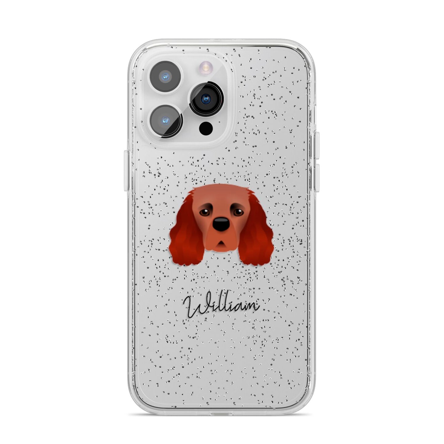 Cavalier King Charles Spaniel Personalised iPhone 14 Pro Max Glitter Tough Case Silver