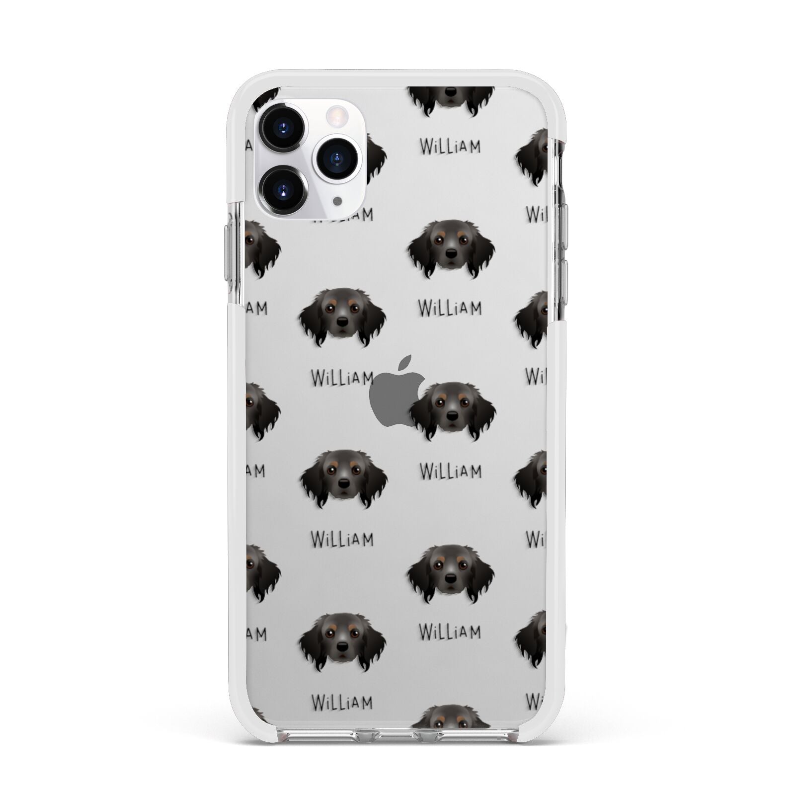 Cavapom Icon with Name Apple iPhone 11 Pro Max in Silver with White Impact Case