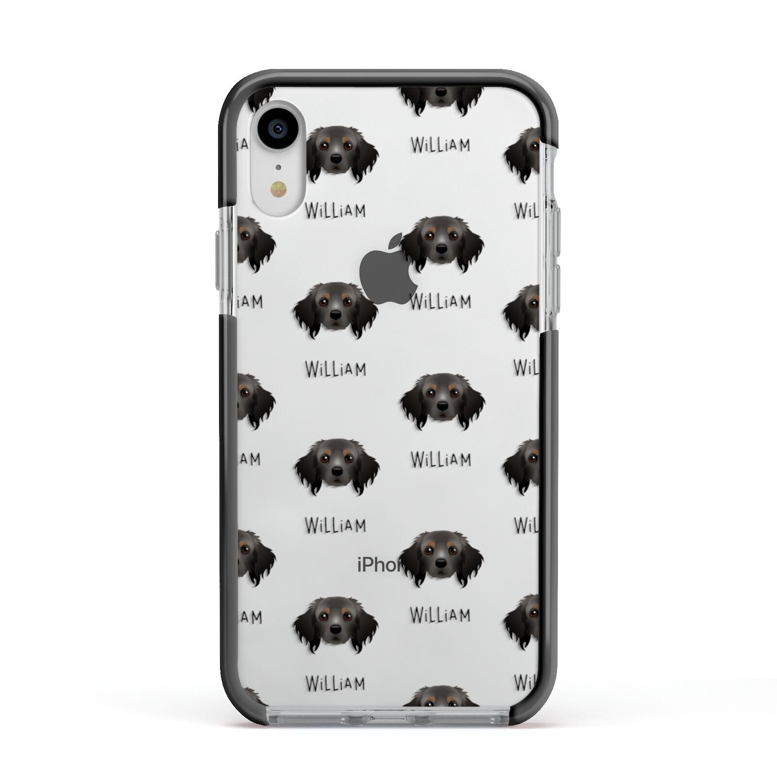 Cavapom Icon with Name Apple iPhone XR Impact Case Black Edge on Silver Phone