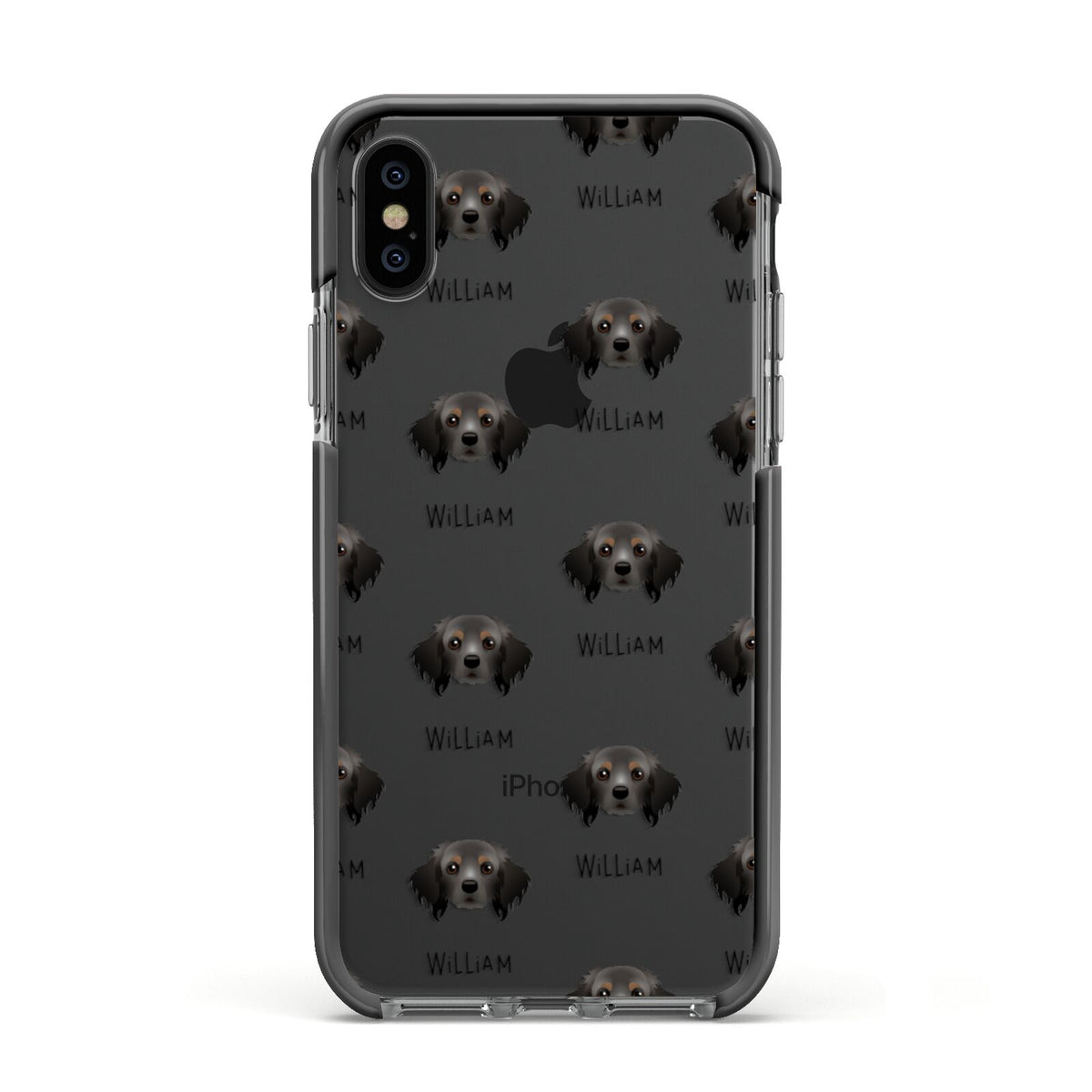 Cavapom Icon with Name Apple iPhone Xs Impact Case Black Edge on Black Phone