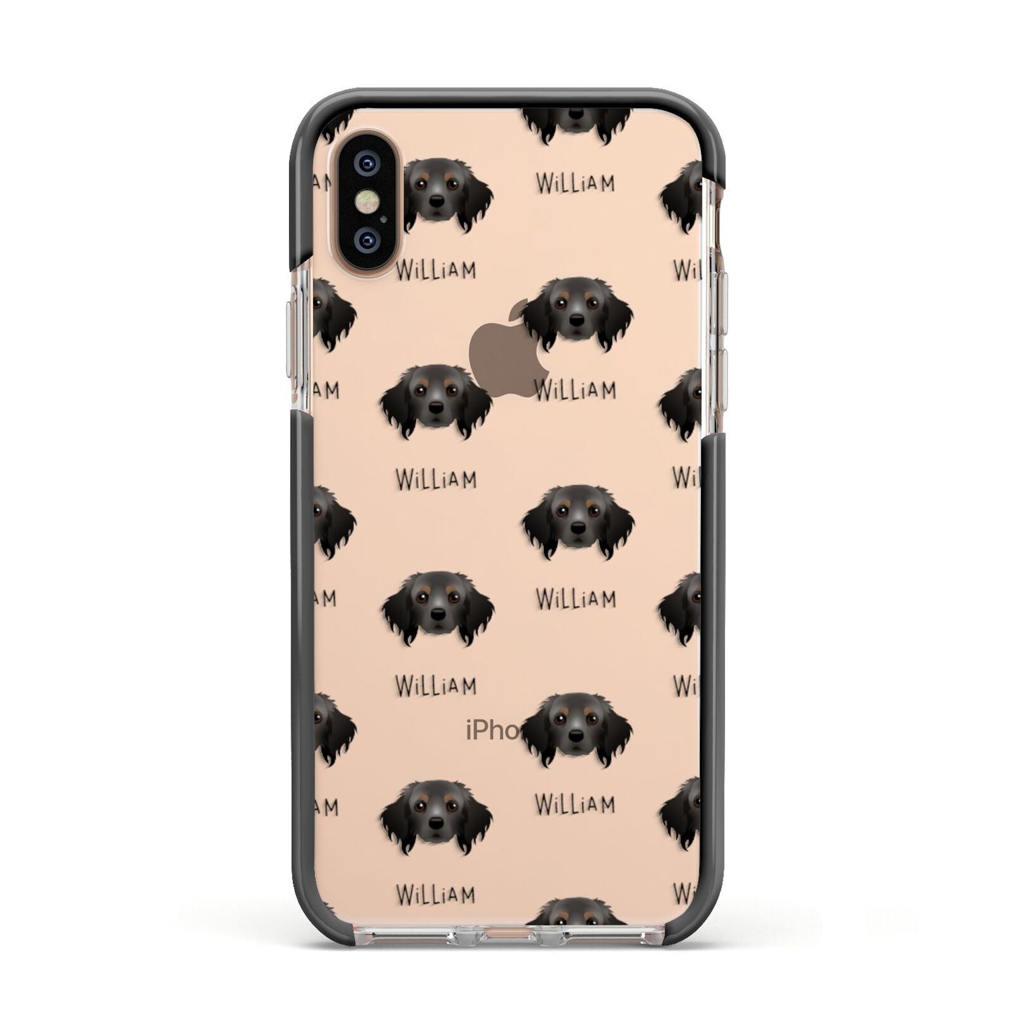 Cavapom Icon with Name Apple iPhone Xs Impact Case Black Edge on Gold Phone