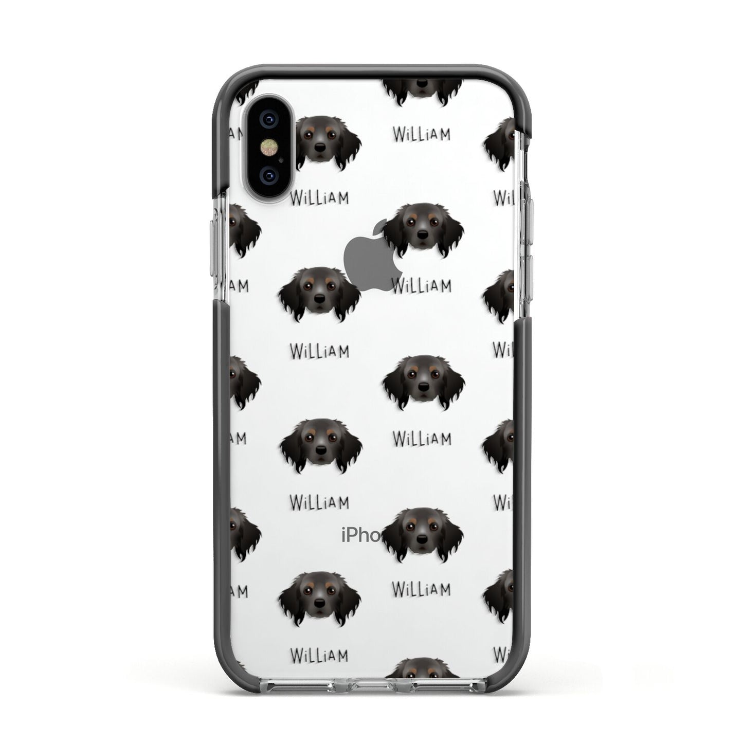 Cavapom Icon with Name Apple iPhone Xs Impact Case Black Edge on Silver Phone