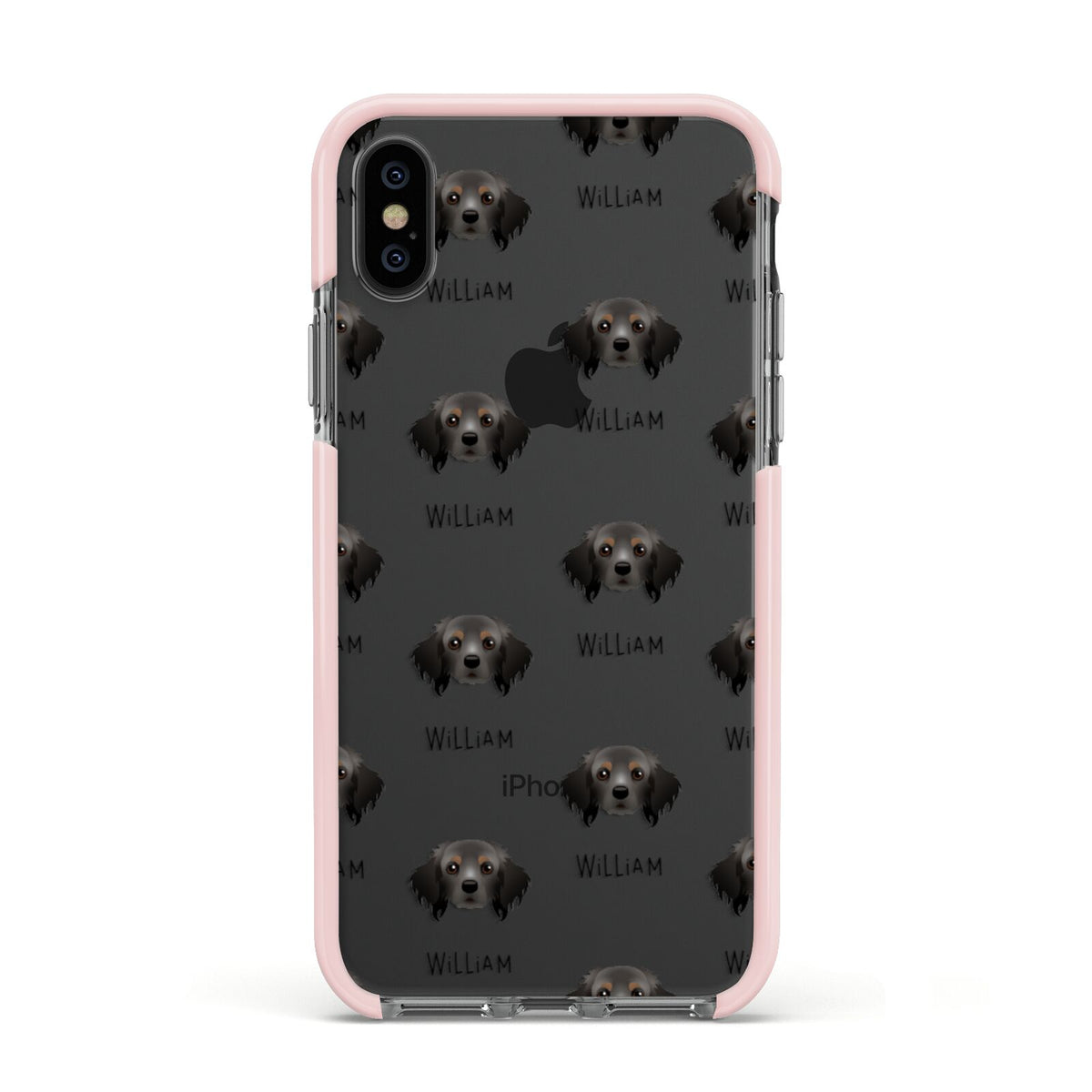 Cavapom Icon with Name Apple iPhone Xs Impact Case Pink Edge on Black Phone