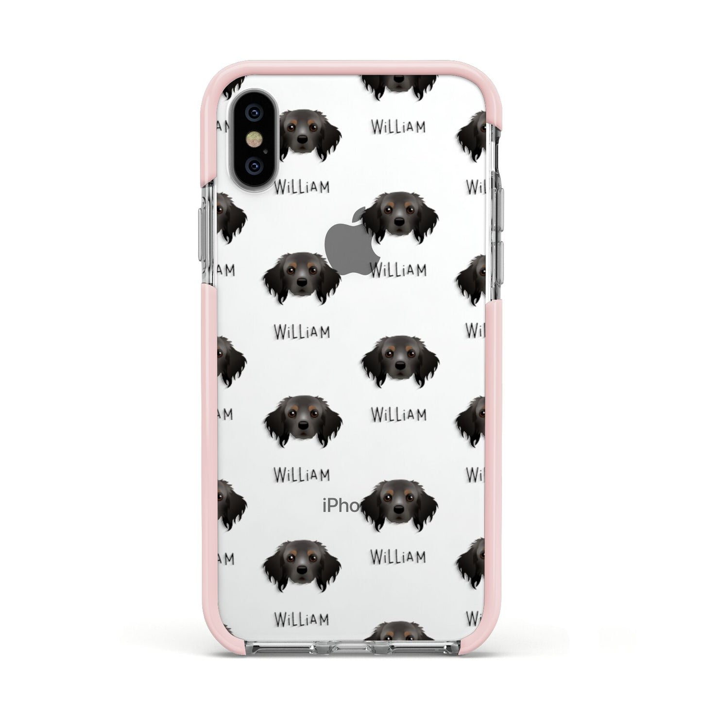 Cavapom Icon with Name Apple iPhone Xs Impact Case Pink Edge on Silver Phone