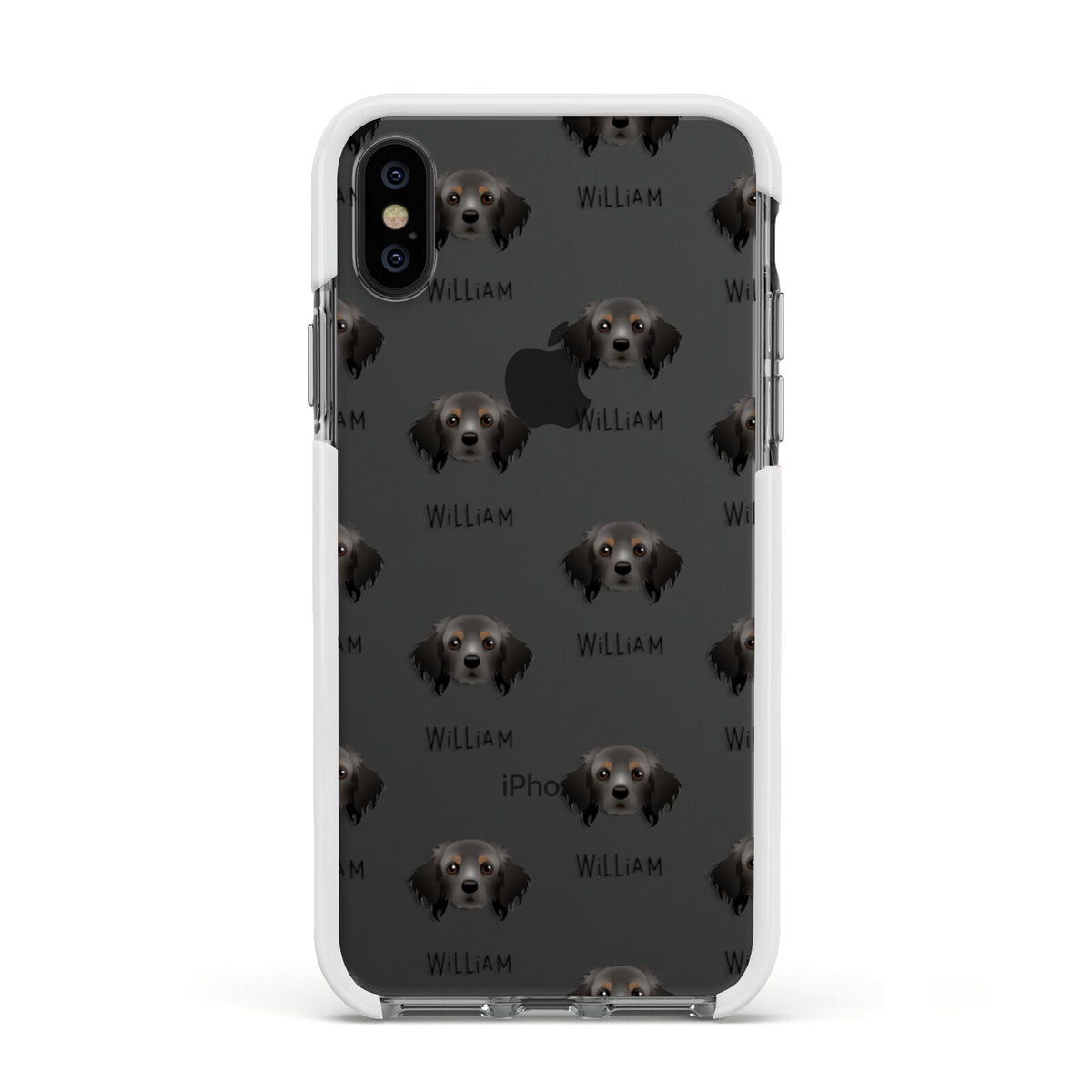 Cavapom Icon with Name Apple iPhone Xs Impact Case White Edge on Black Phone