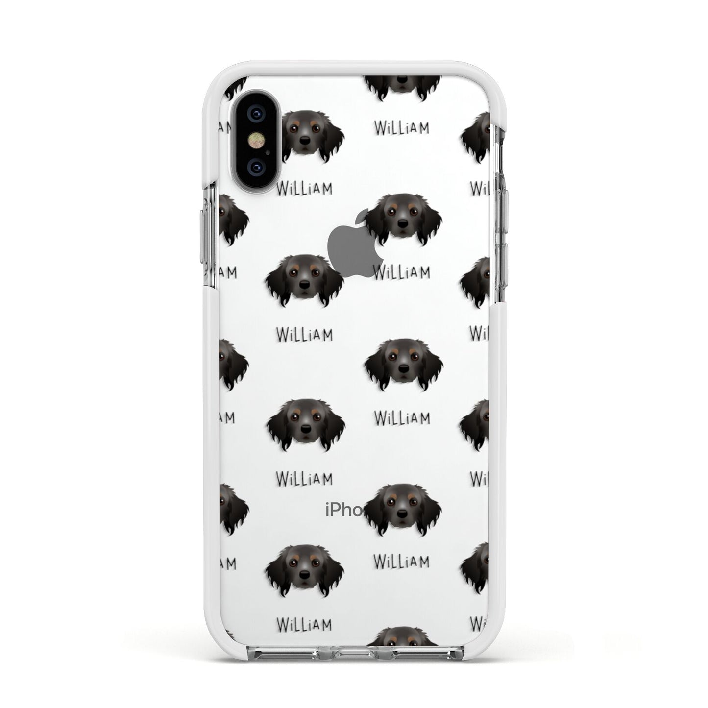 Cavapom Icon with Name Apple iPhone Xs Impact Case White Edge on Silver Phone