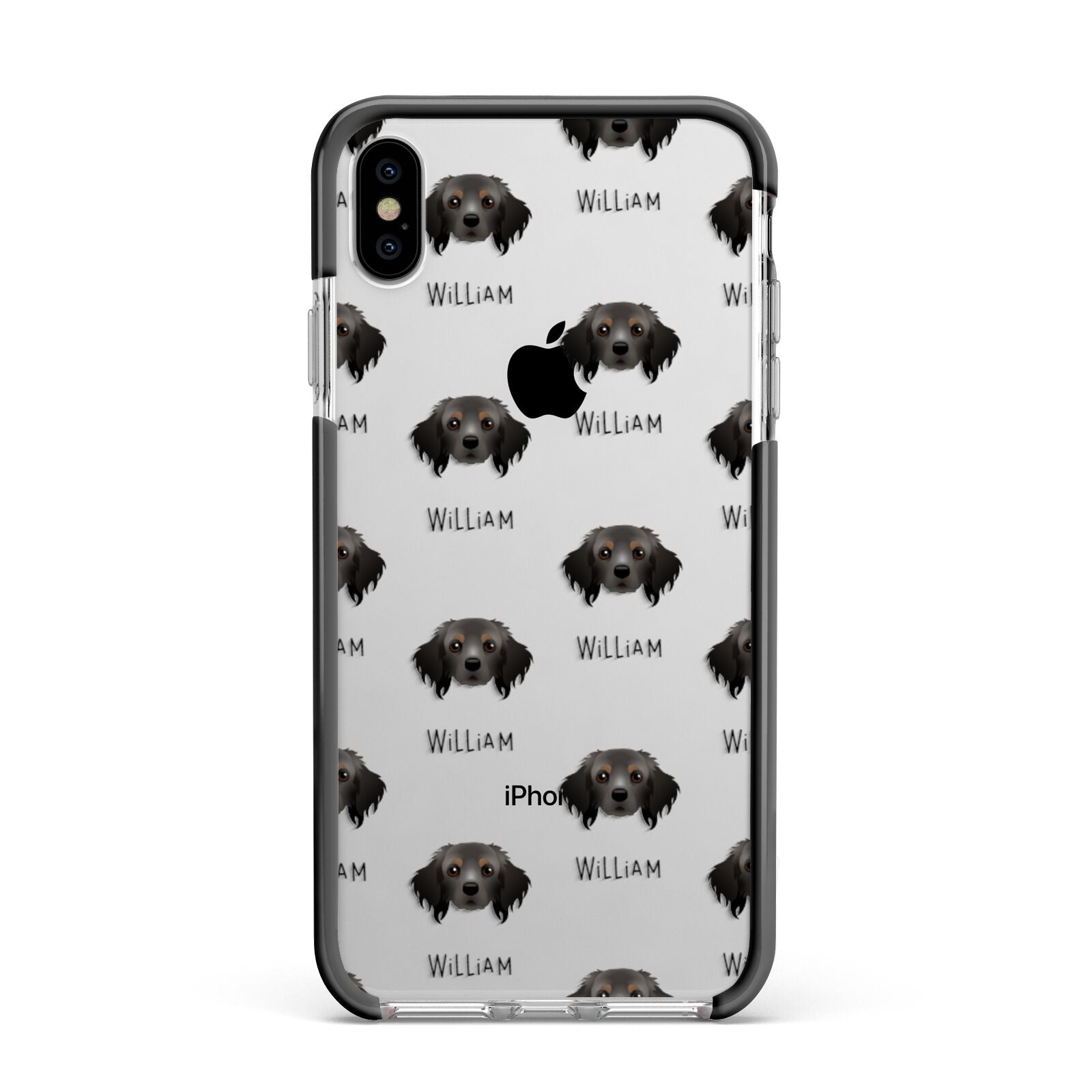 Cavapom Icon with Name Apple iPhone Xs Max Impact Case Black Edge on Silver Phone