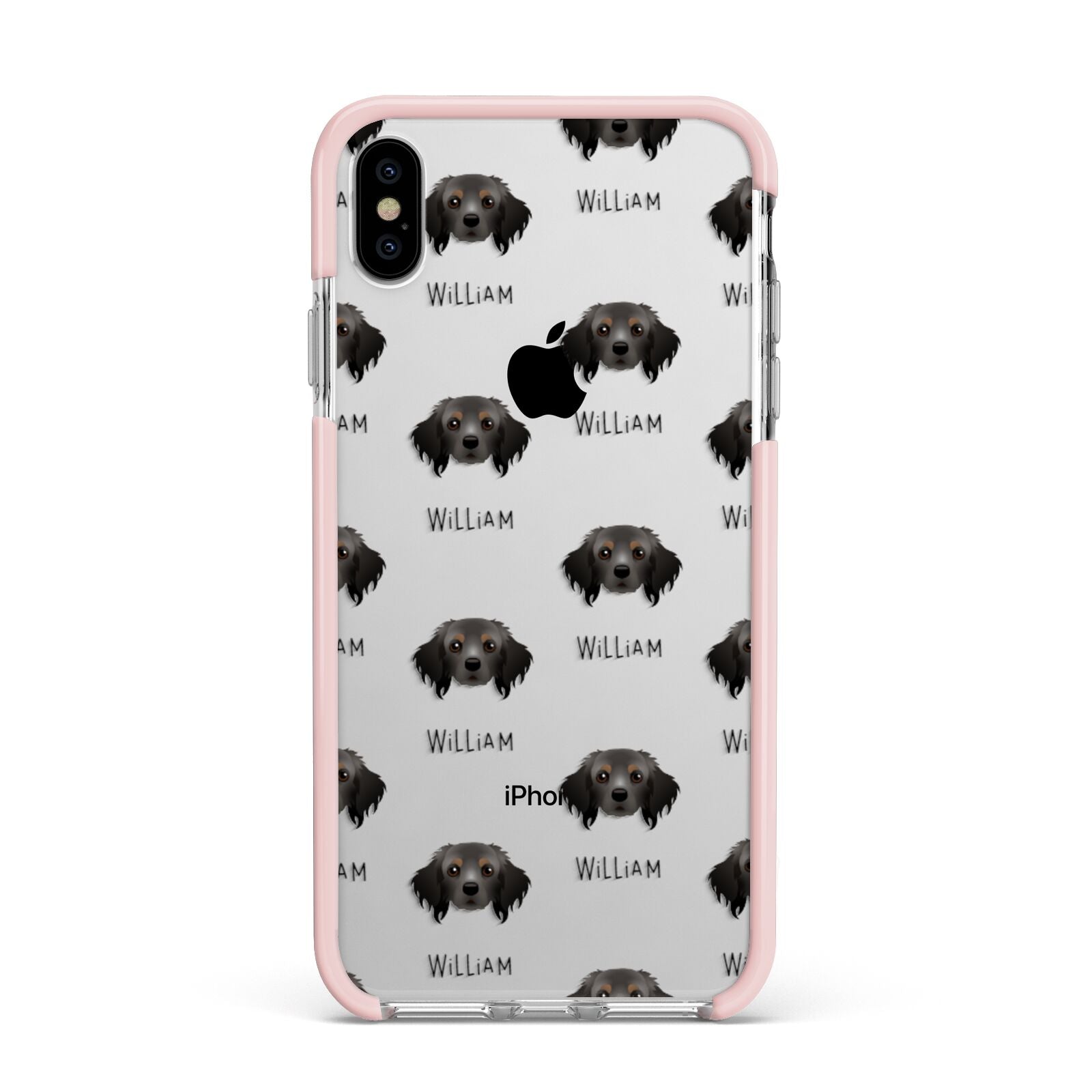 Cavapom Icon with Name Apple iPhone Xs Max Impact Case Pink Edge on Silver Phone
