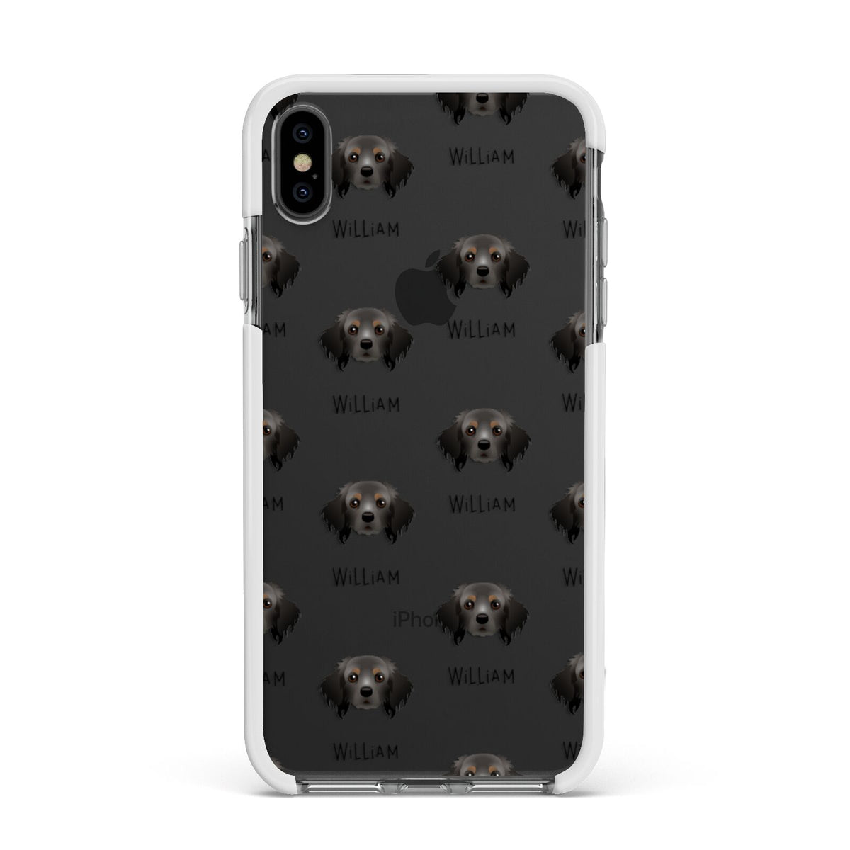 Cavapom Icon with Name Apple iPhone Xs Max Impact Case White Edge on Black Phone