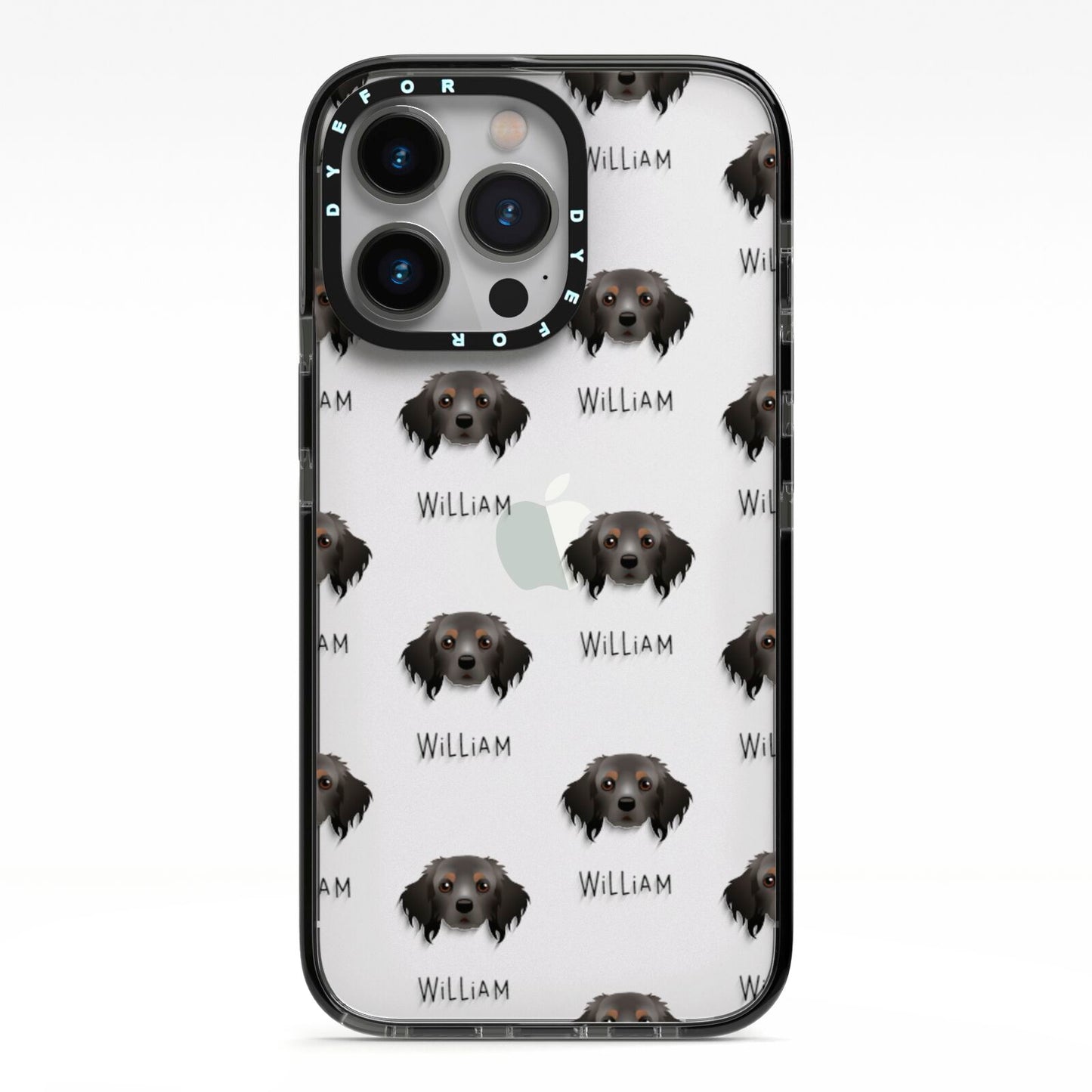 Cavapom Icon with Name iPhone 13 Pro Black Impact Case on Silver phone