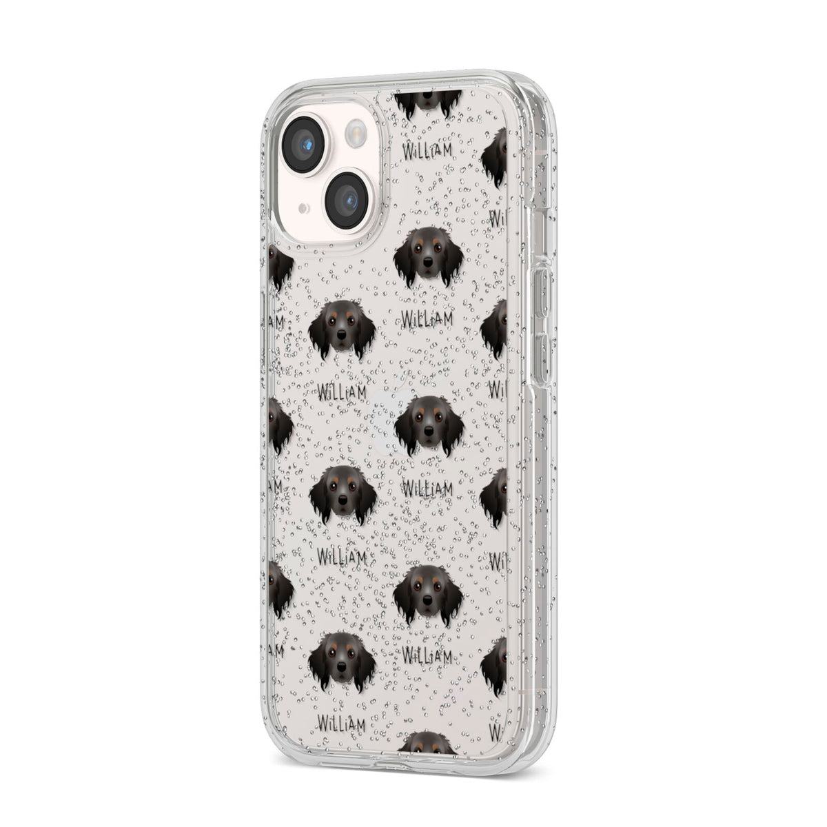 Cavapom Icon with Name iPhone 14 Glitter Tough Case Starlight Angled Image