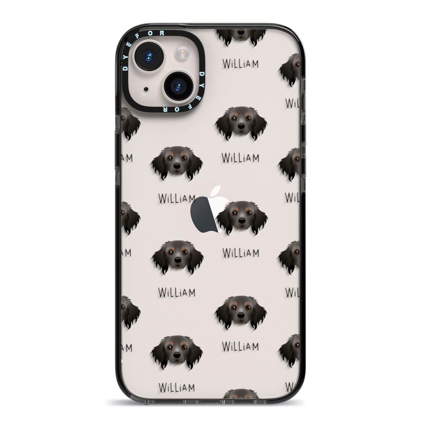 Cavapom Icon with Name iPhone 14 Plus Black Impact Case on Silver phone