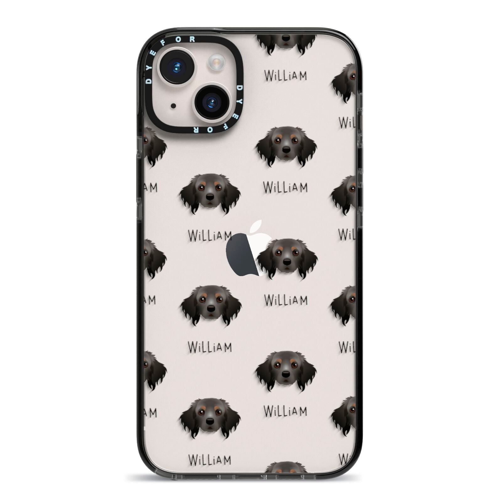 Cavapom Icon with Name iPhone 14 Plus Black Impact Case on Silver phone