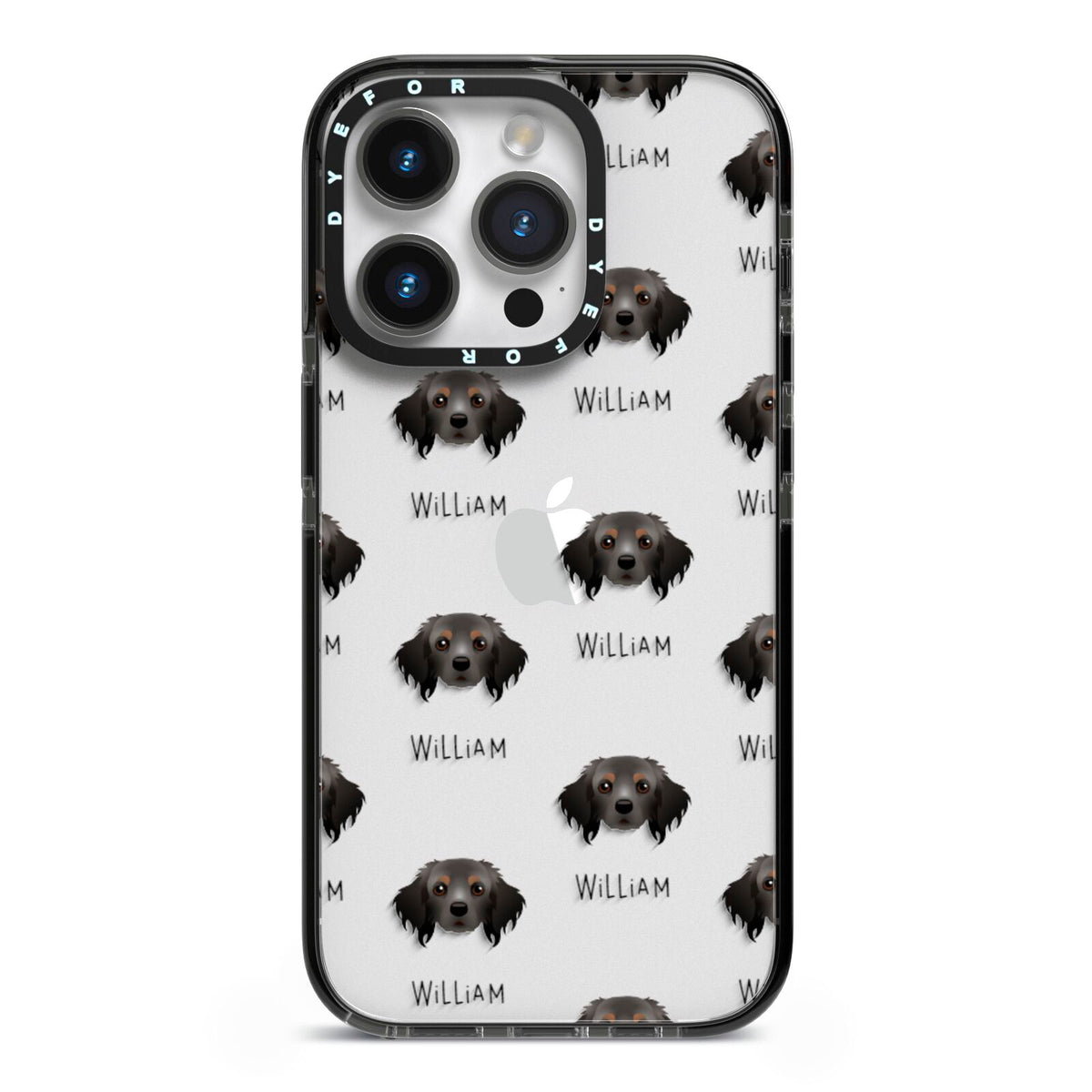 Cavapom Icon with Name iPhone 14 Pro Black Impact Case on Silver phone