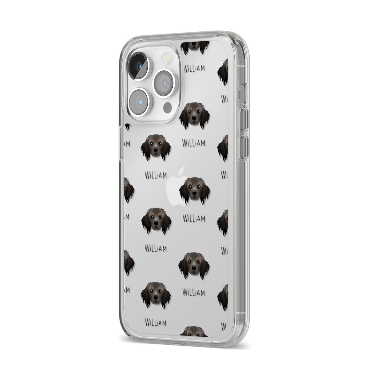 Cavapom Icon with Name iPhone 14 Pro Max Clear Tough Case Silver Angled Image