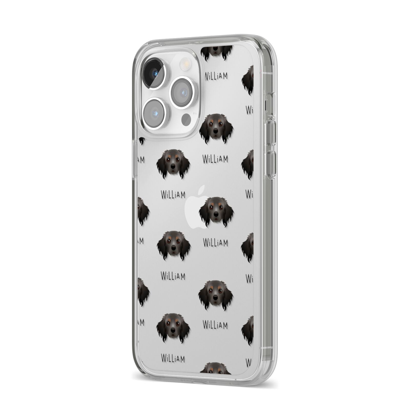 Cavapom Icon with Name iPhone 14 Pro Max Clear Tough Case Silver Angled Image