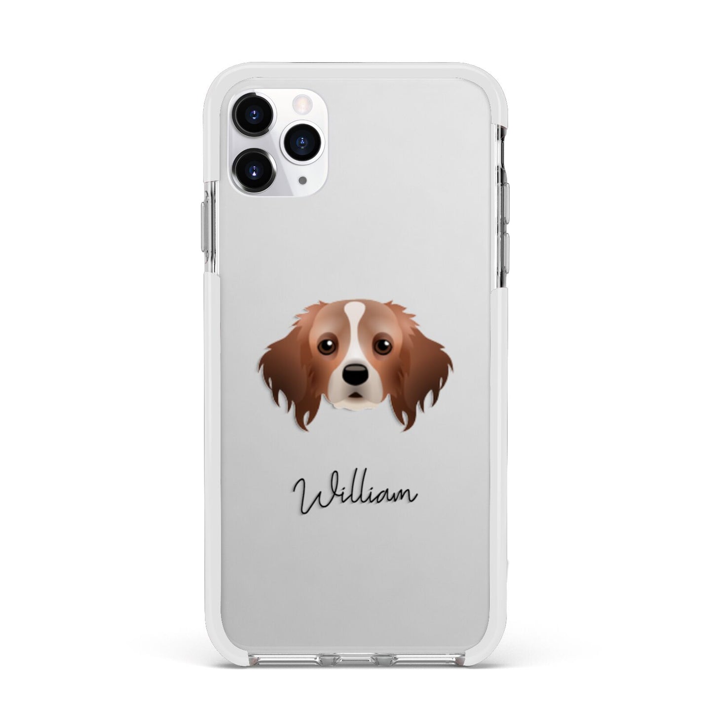 Cavapom Personalised Apple iPhone 11 Pro Max in Silver with White Impact Case