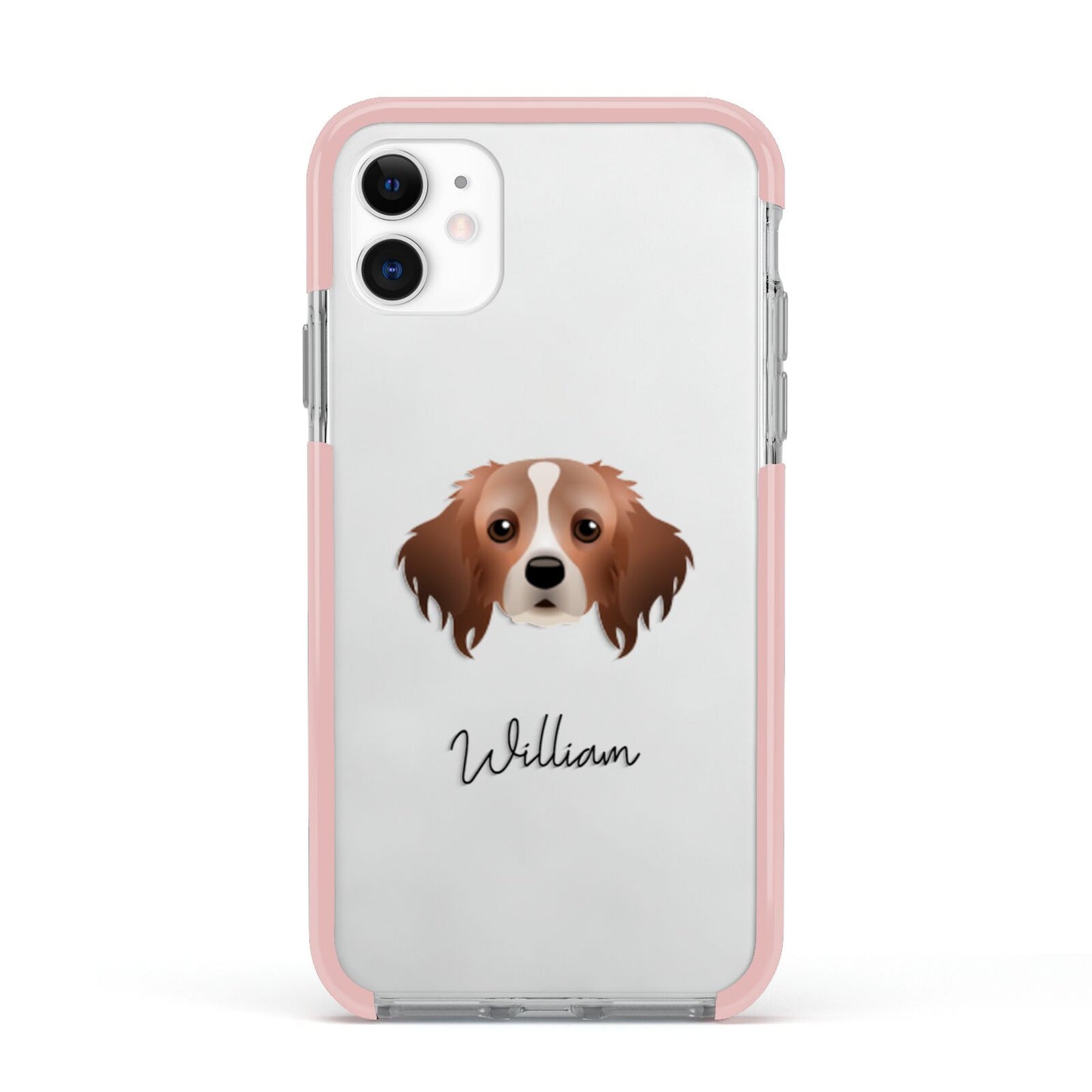 Cavapom Personalised Apple iPhone 11 in White with Pink Impact Case