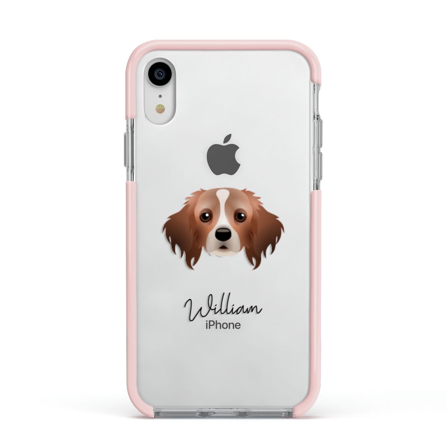 Cavapom Personalised Apple iPhone XR Impact Case Pink Edge on Silver Phone