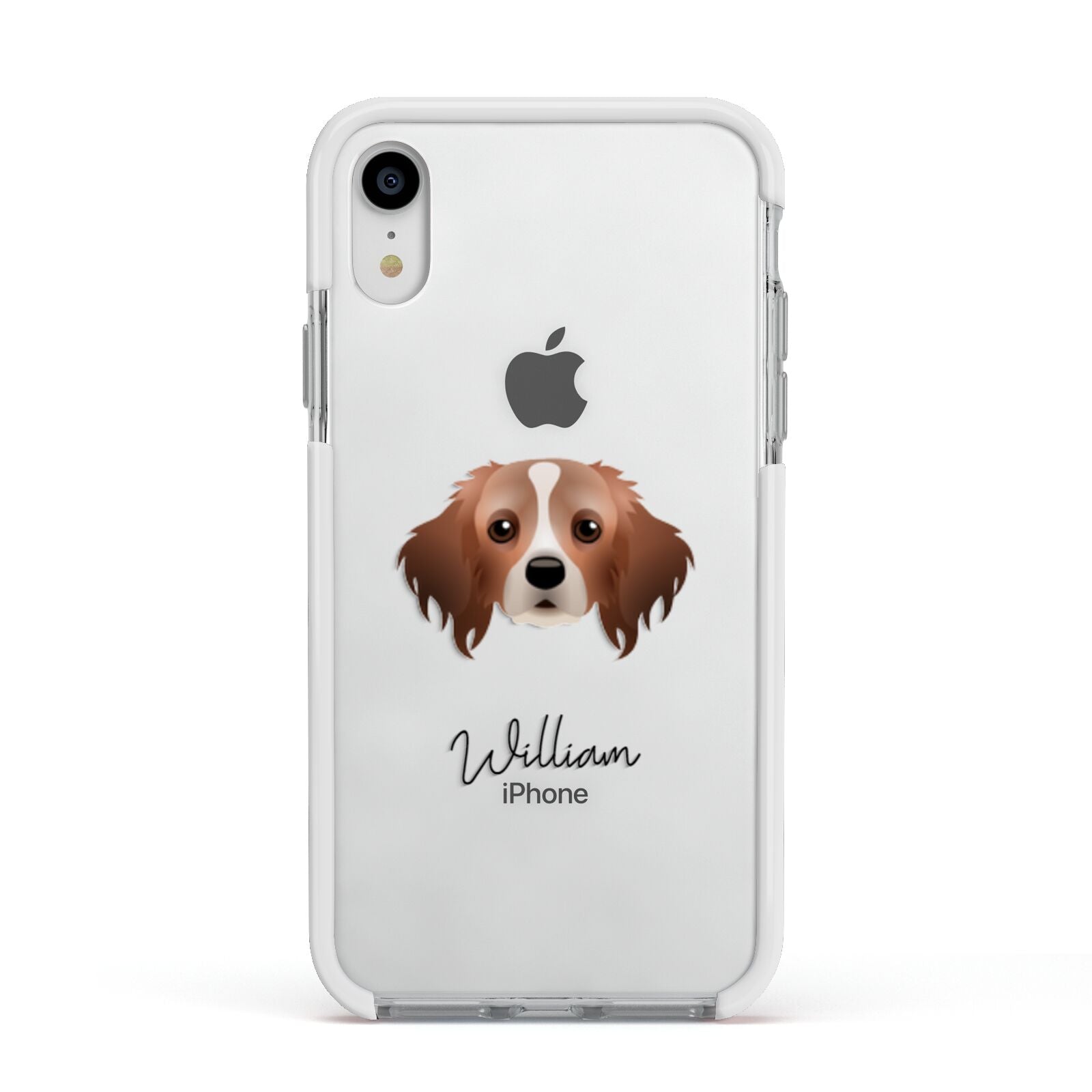 Cavapom Personalised Apple iPhone XR Impact Case White Edge on Silver Phone