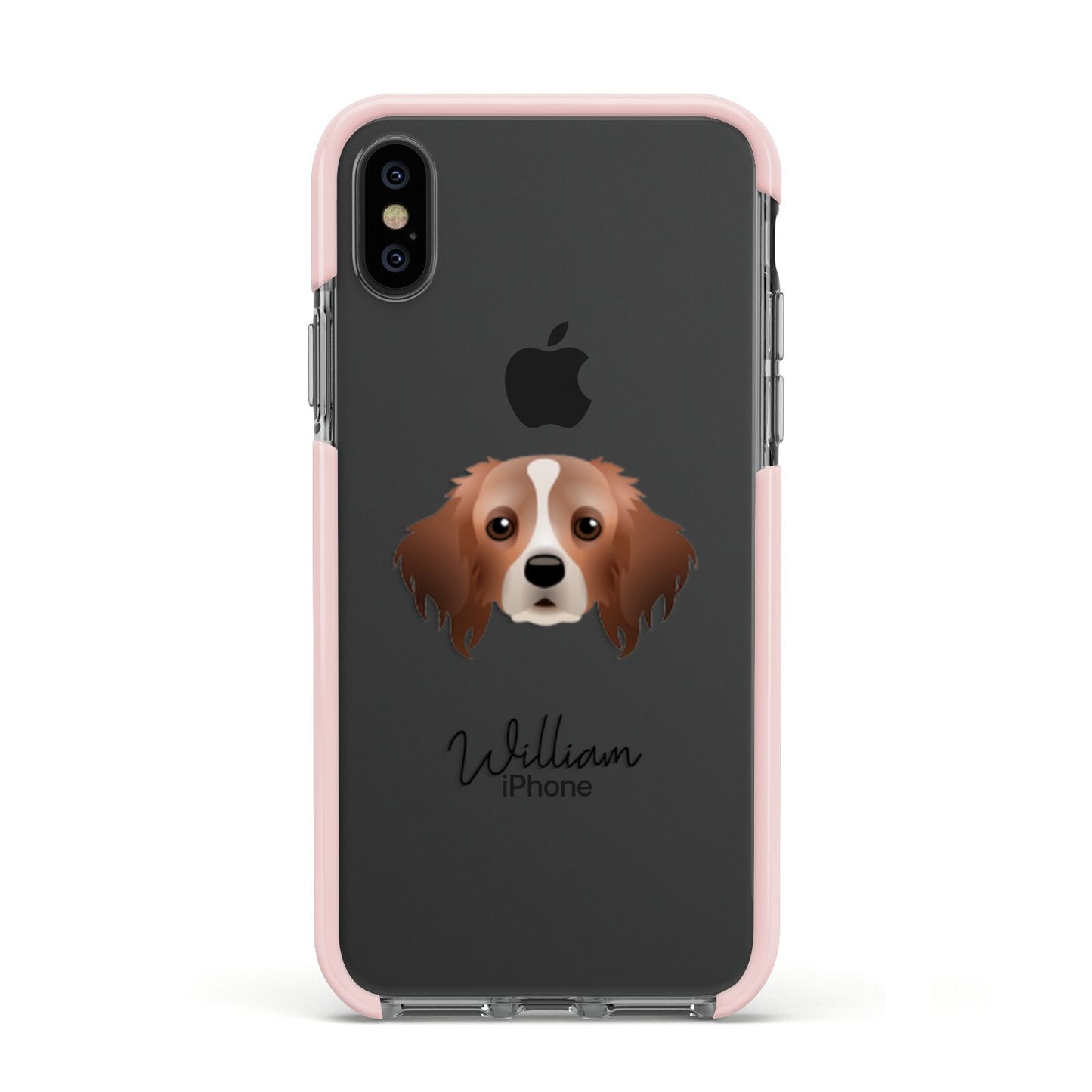 Cavapom Personalised Apple iPhone Xs Impact Case Pink Edge on Black Phone
