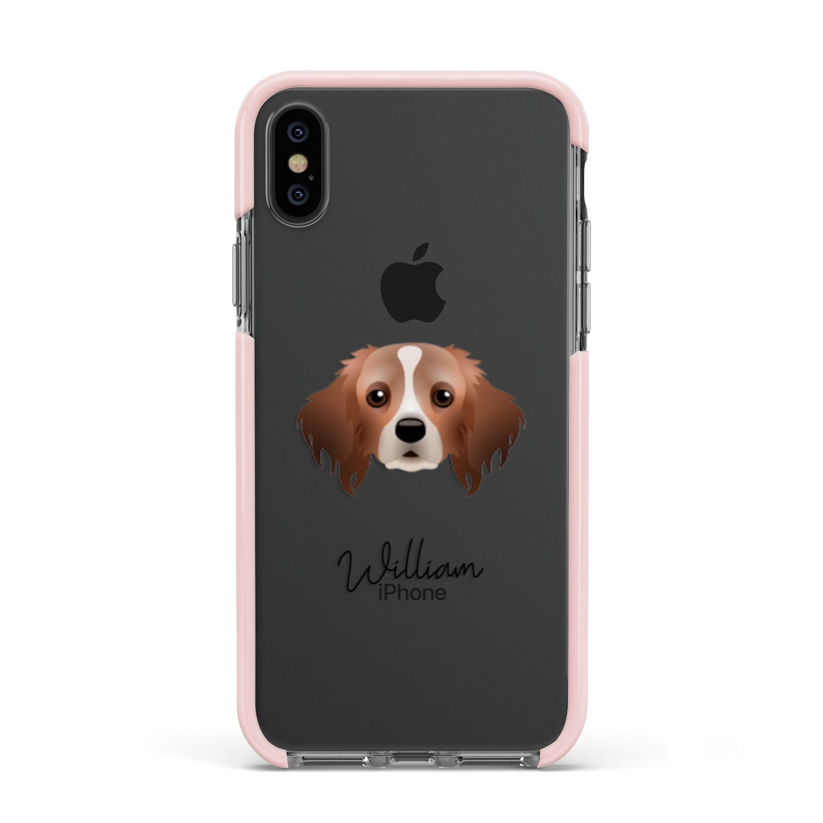 Cavapom Personalised Apple iPhone Xs Impact Case Pink Edge on Black Phone
