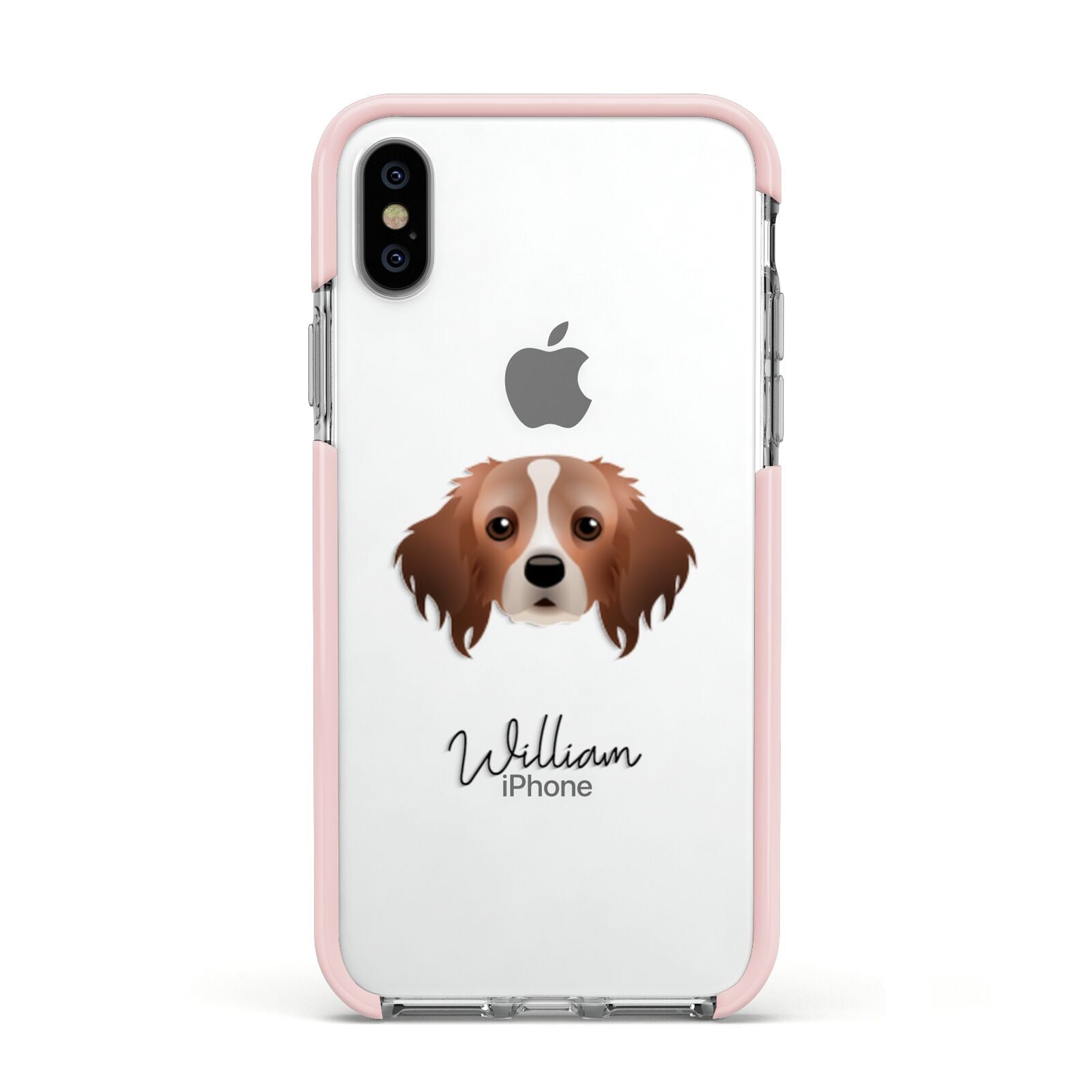 Cavapom Personalised Apple iPhone Xs Impact Case Pink Edge on Silver Phone