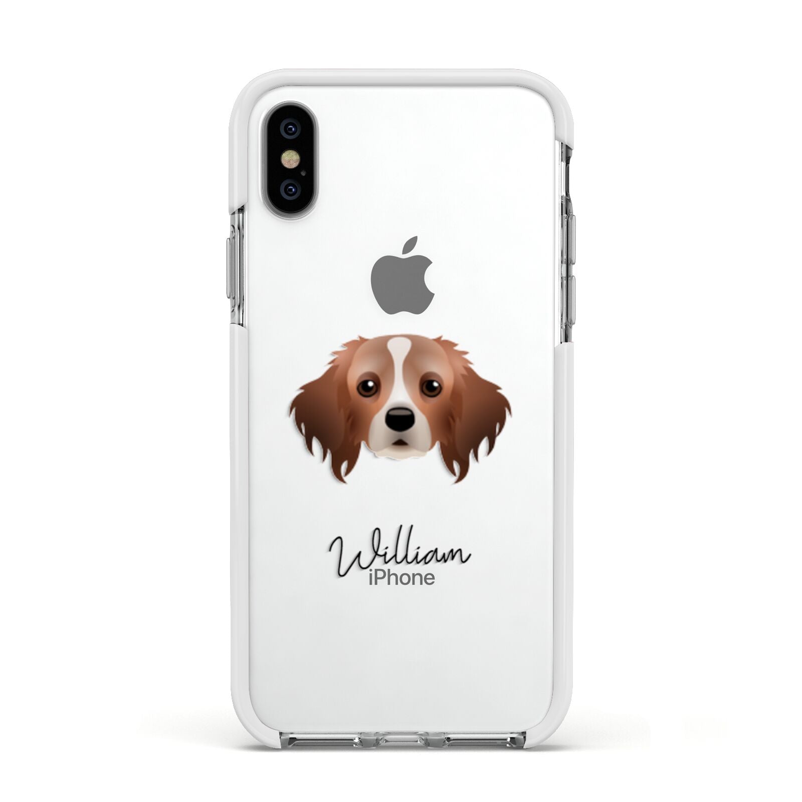 Cavapom Personalised Apple iPhone Xs Impact Case White Edge on Silver Phone