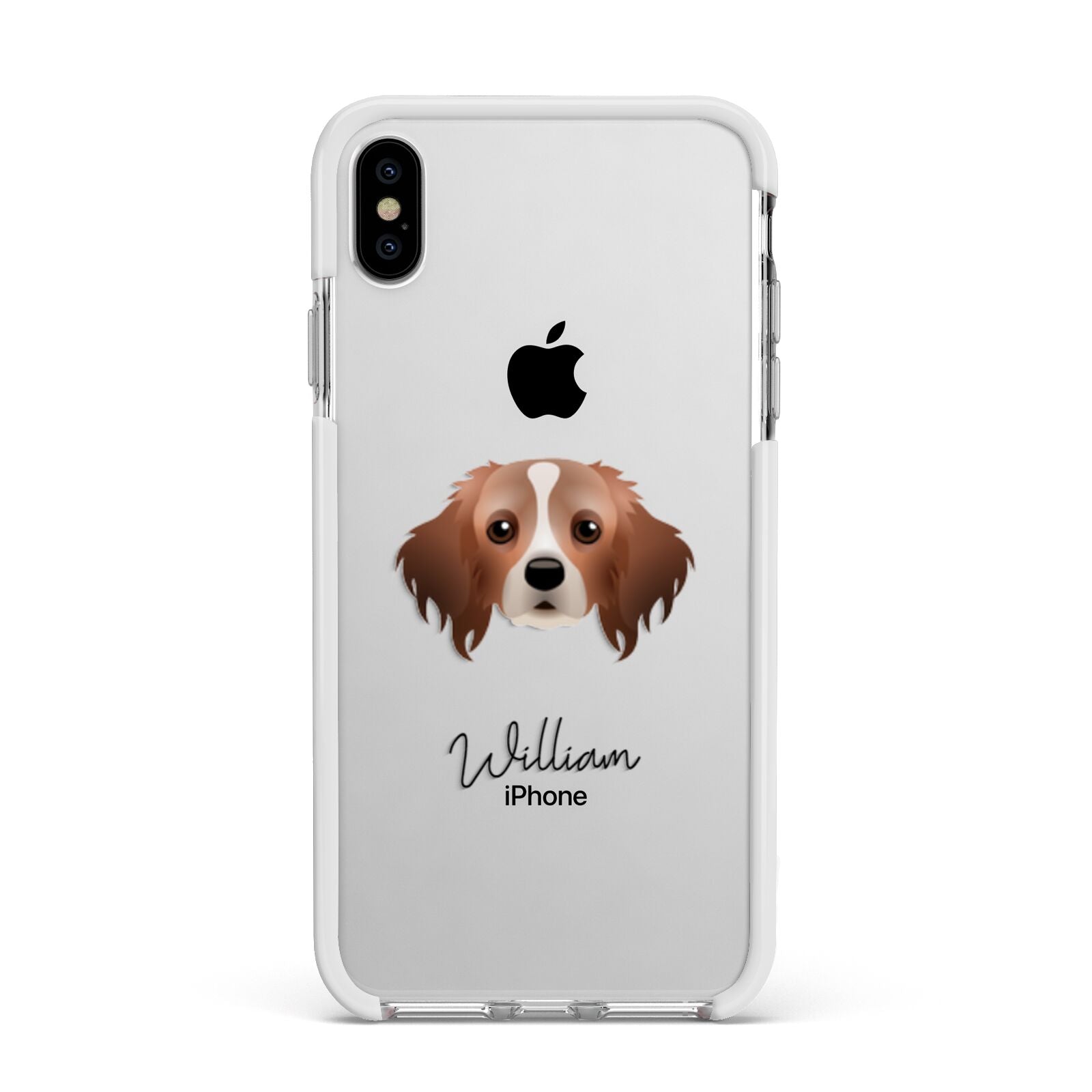 Cavapom Personalised Apple iPhone Xs Max Impact Case White Edge on Silver Phone