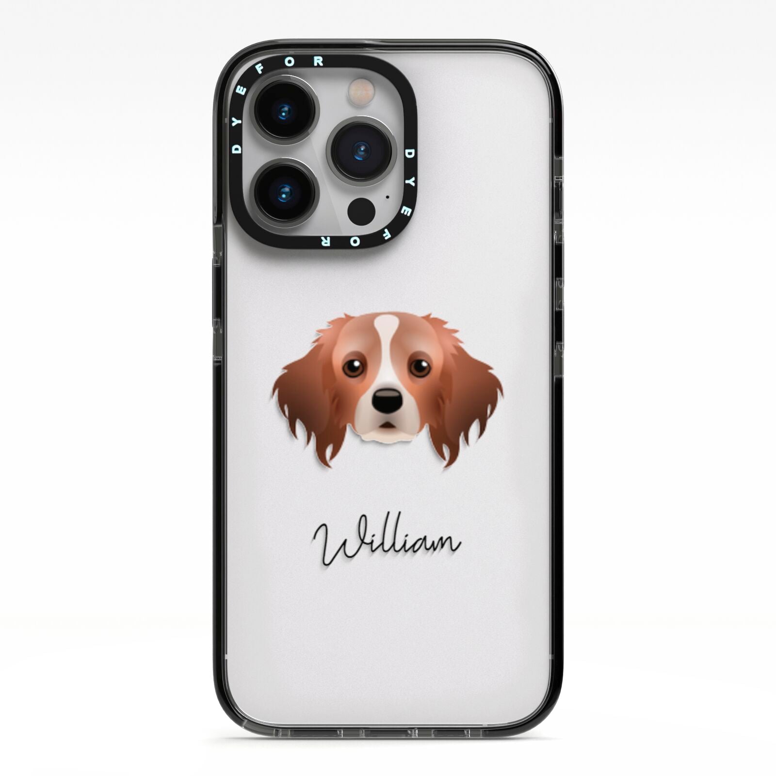 Cavapom Personalised iPhone 13 Pro Black Impact Case on Silver phone