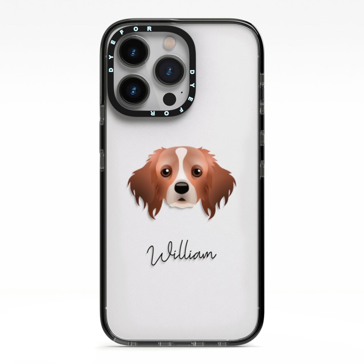 Cavapom Personalised iPhone 13 Pro Black Impact Case on Silver phone