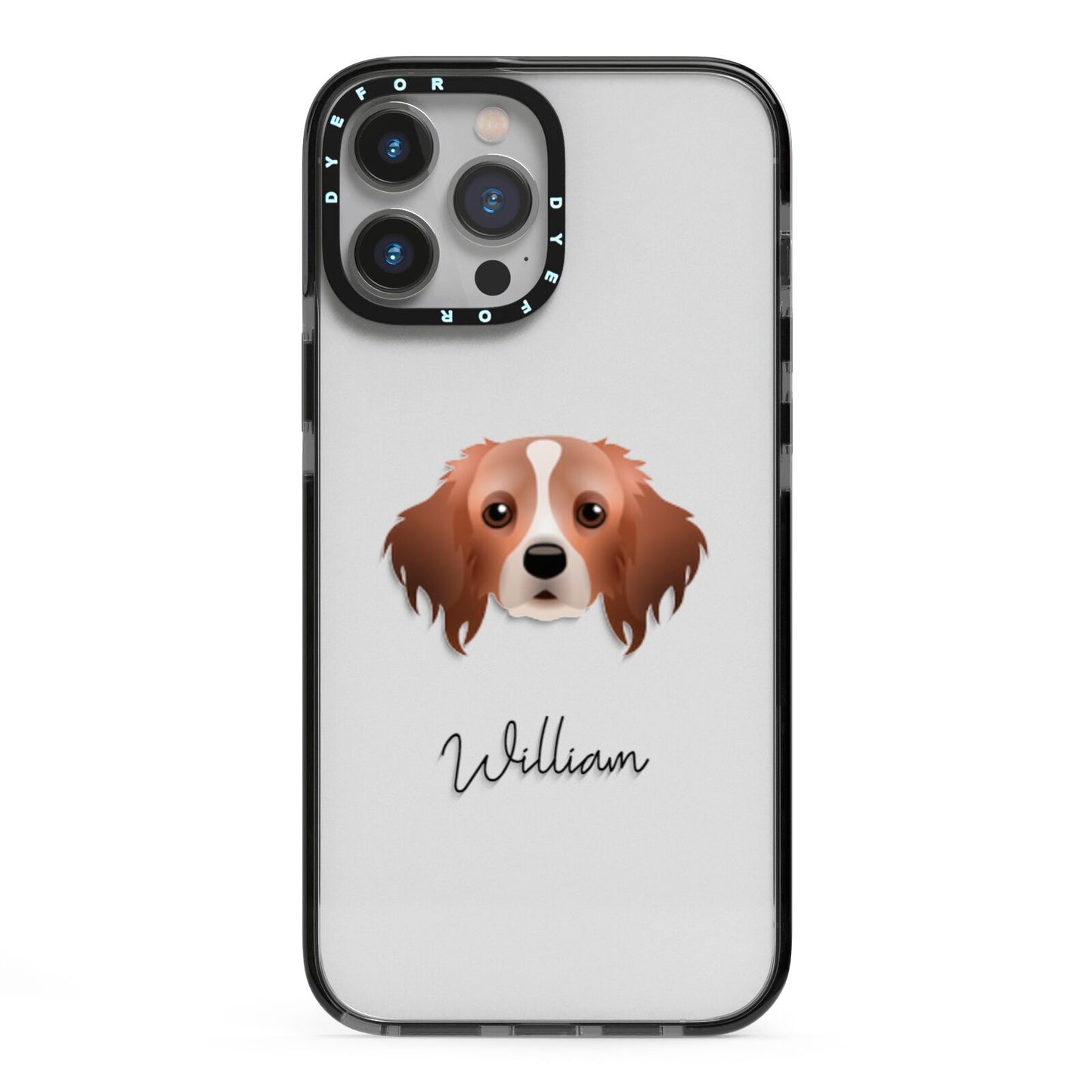 Cavapom Personalised iPhone 13 Pro Max Black Impact Case on Silver phone