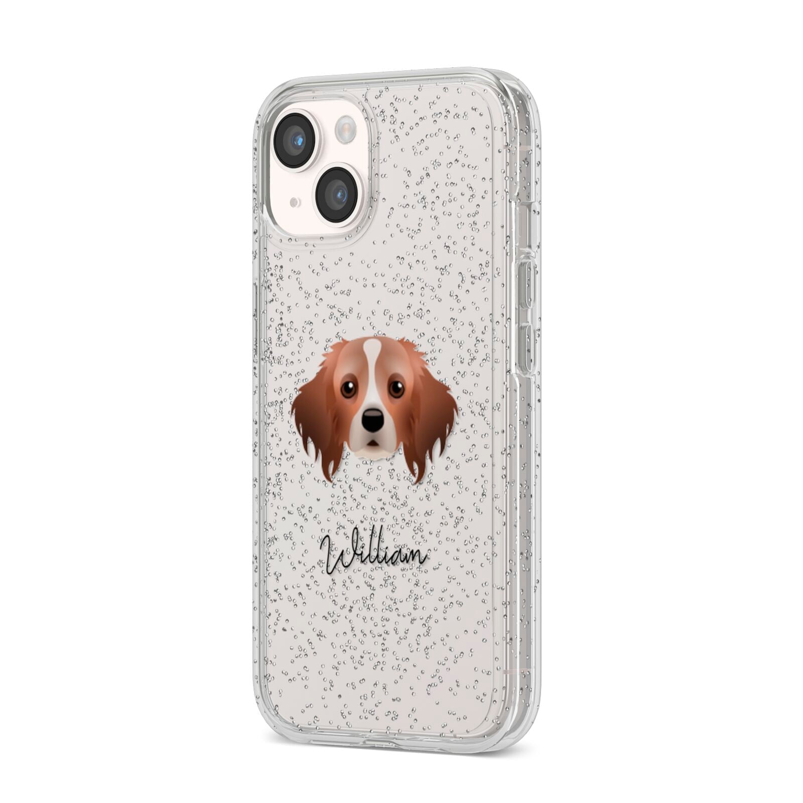 Cavapom Personalised iPhone 14 Glitter Tough Case Starlight Angled Image