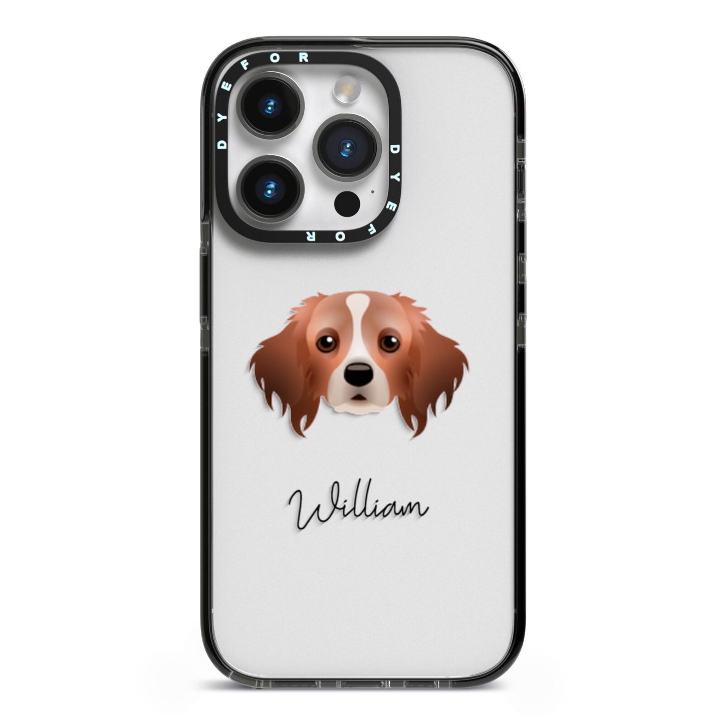 Cavapom Personalised iPhone 14 Pro Black Impact Case on Silver phone