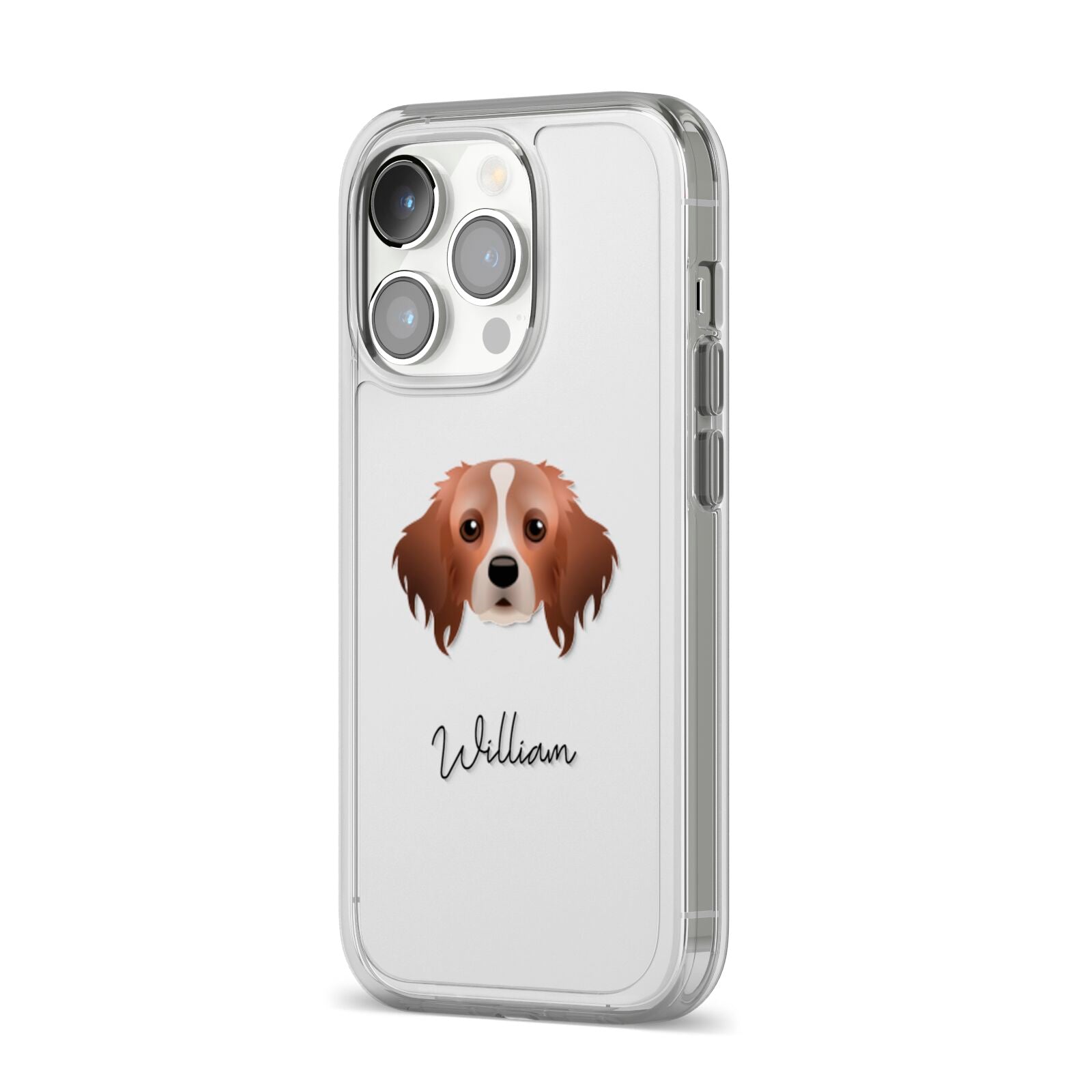 Cavapom Personalised iPhone 14 Pro Clear Tough Case Silver Angled Image