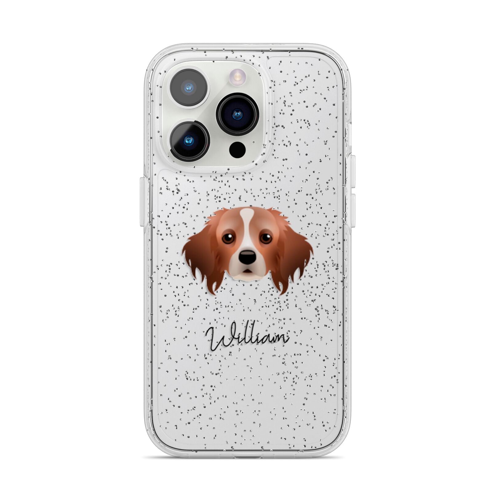 Cavapom Personalised iPhone 14 Pro Glitter Tough Case Silver