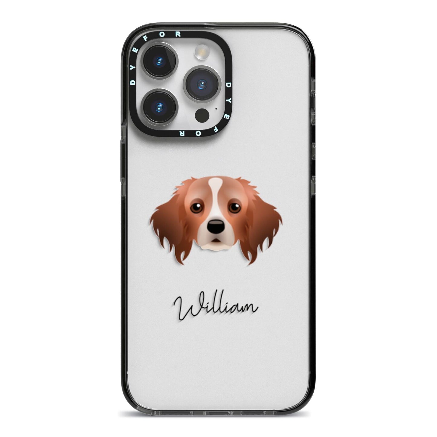 Cavapom Personalised iPhone 14 Pro Max Black Impact Case on Silver phone