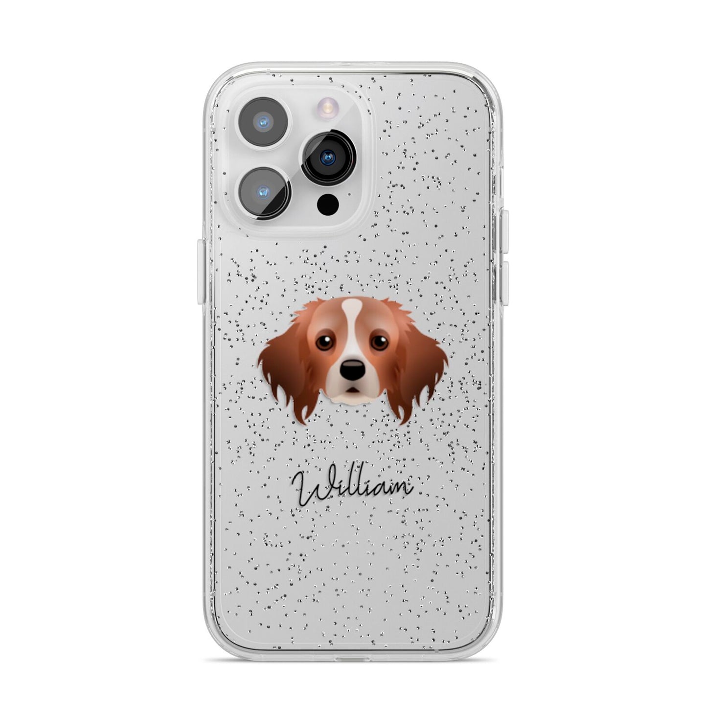 Cavapom Personalised iPhone 14 Pro Max Glitter Tough Case Silver