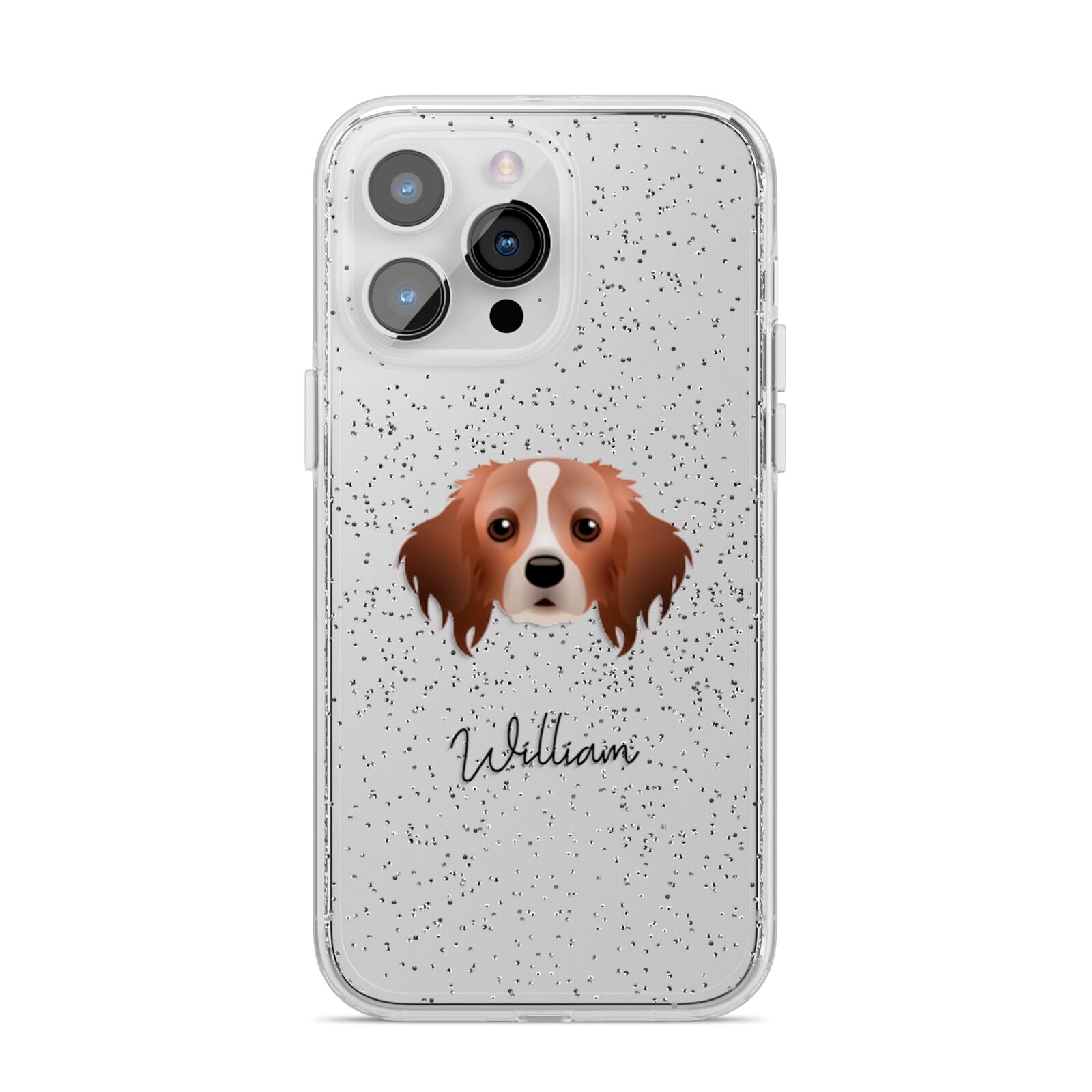 Cavapom Personalised iPhone 14 Pro Max Glitter Tough Case Silver