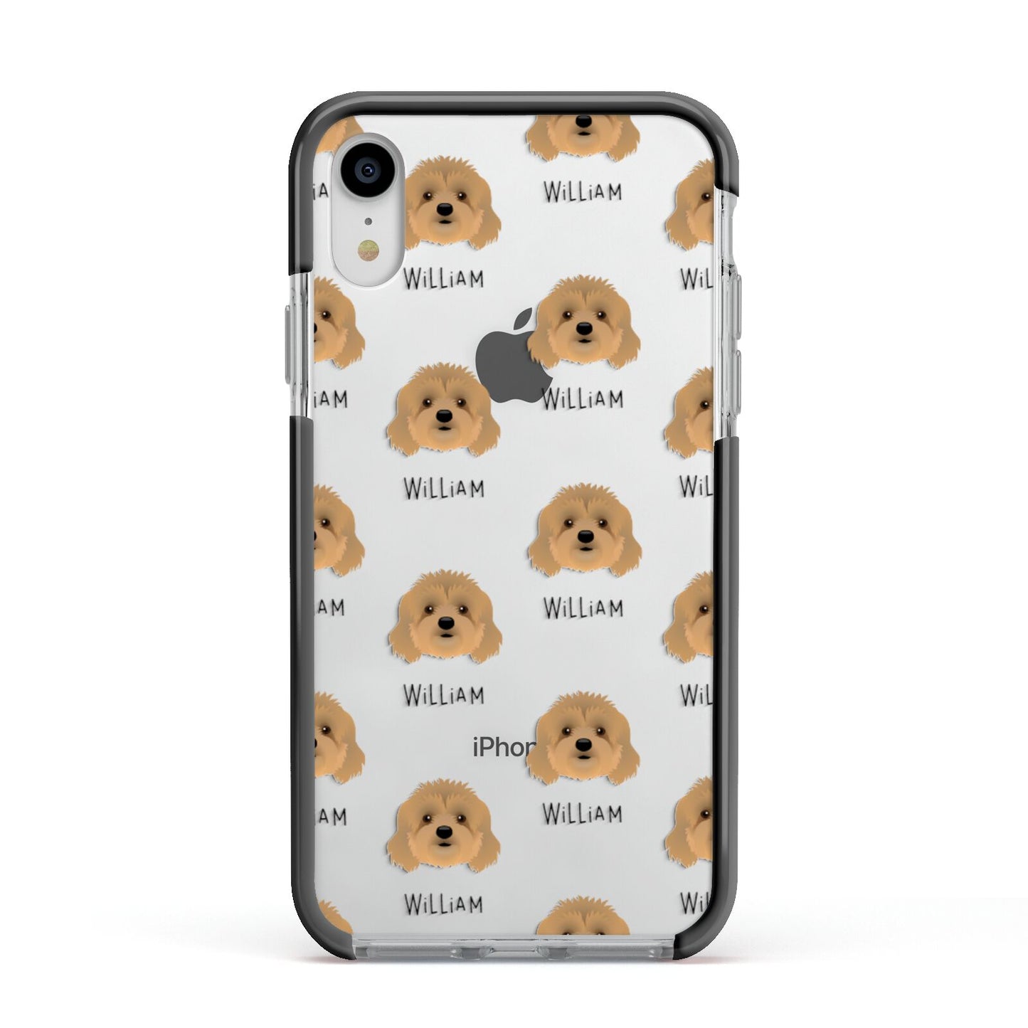 Cavapoo Icon with Name Apple iPhone XR Impact Case Black Edge on Silver Phone
