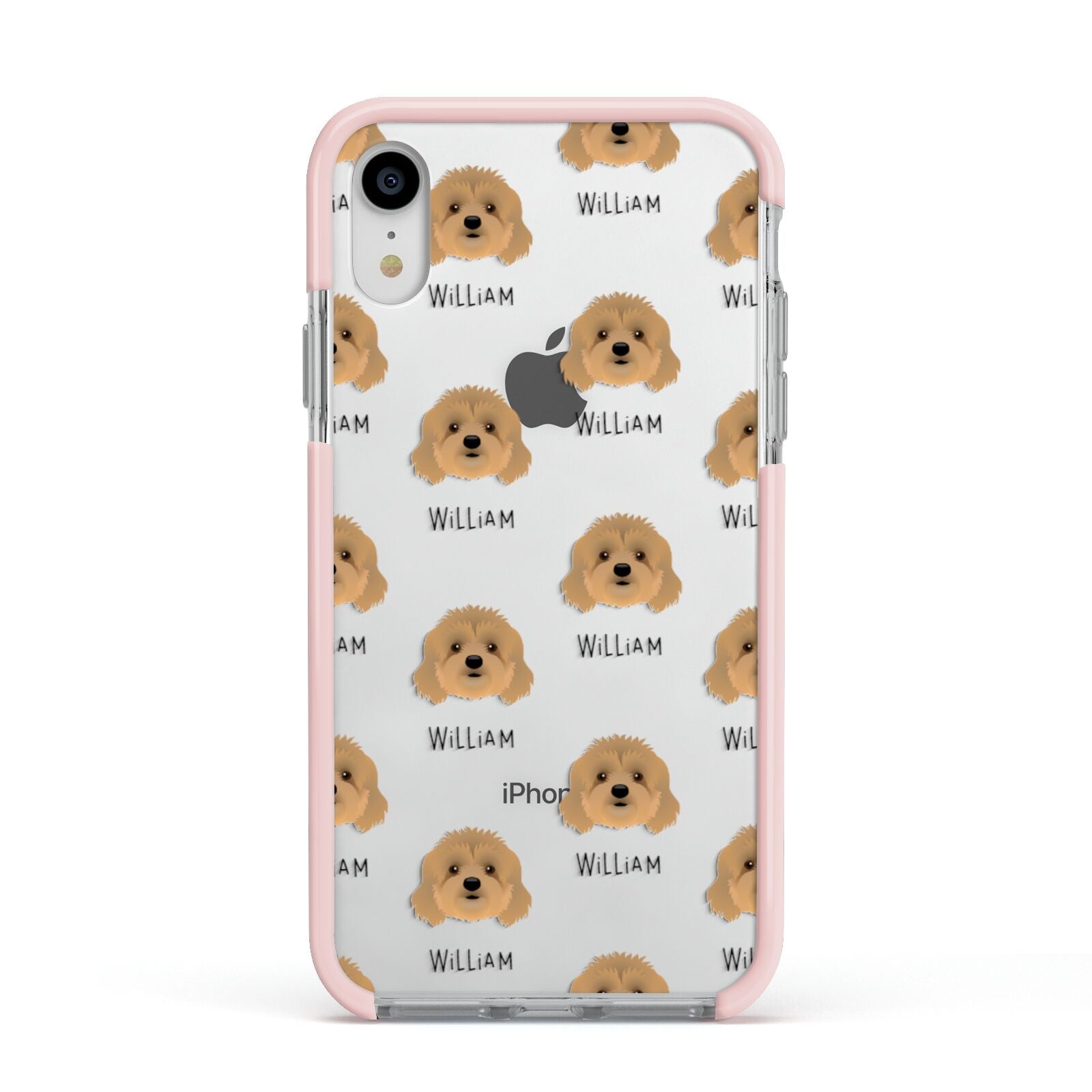 Cavapoo Icon with Name Apple iPhone XR Impact Case Pink Edge on Silver Phone