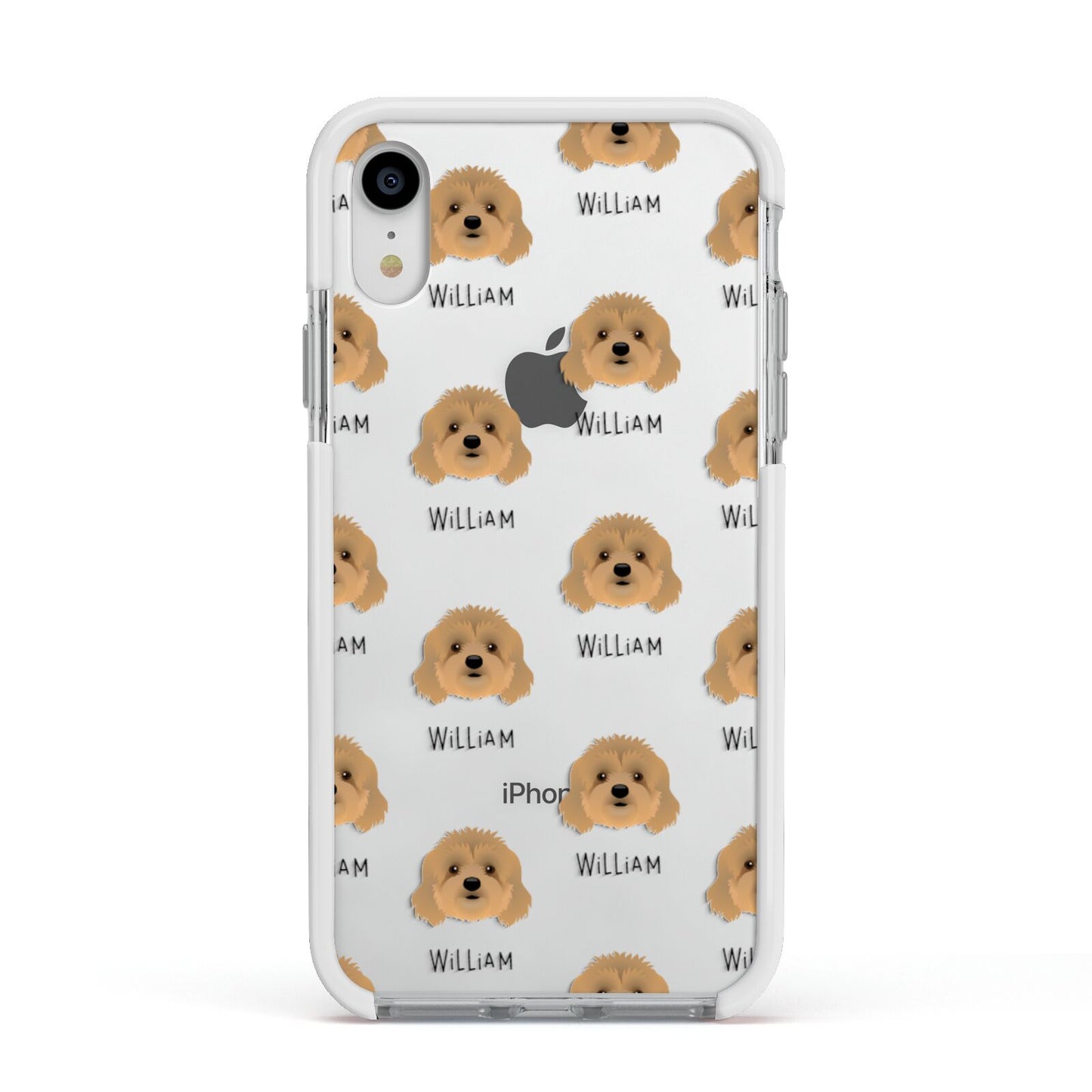 Cavapoo Icon with Name Apple iPhone XR Impact Case White Edge on Silver Phone